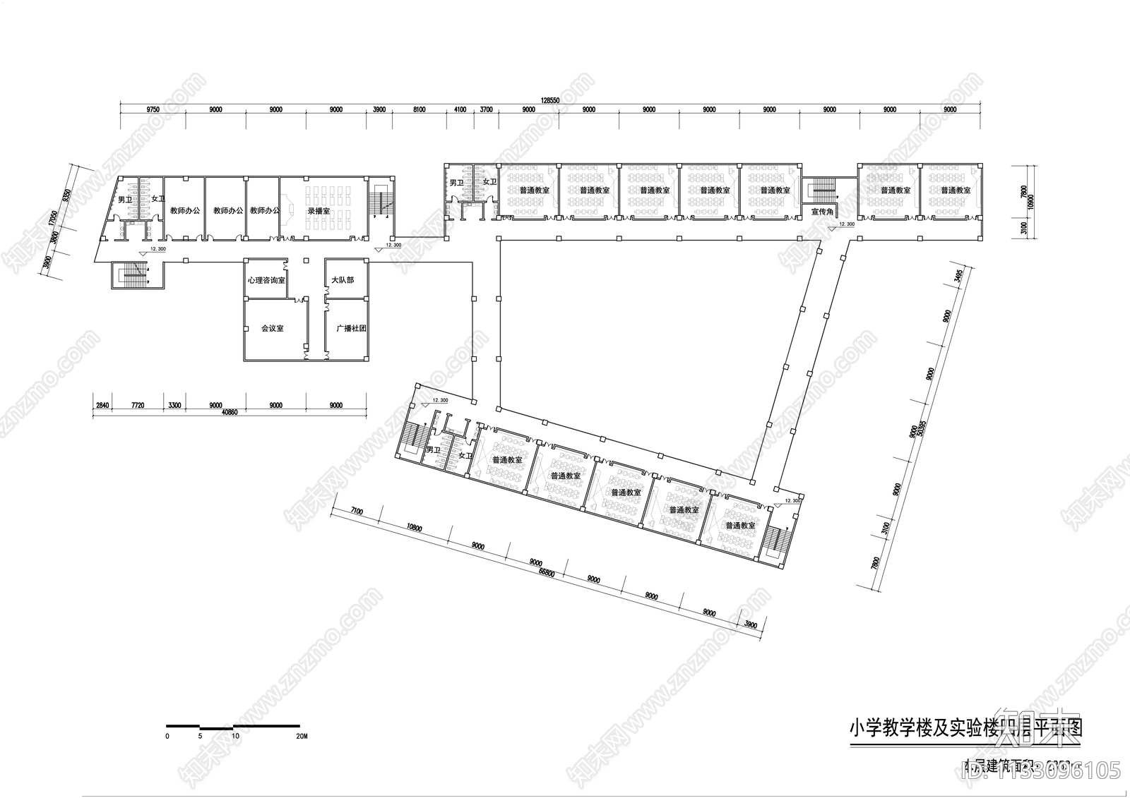 九年制学校教学楼cad施工图下载【ID:1133096105】