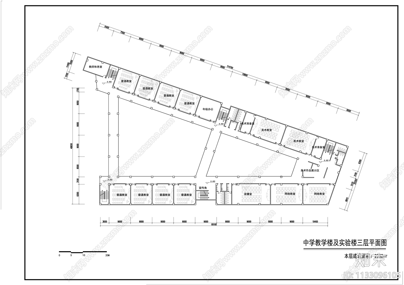 九年制学校教学楼cad施工图下载【ID:1133096105】