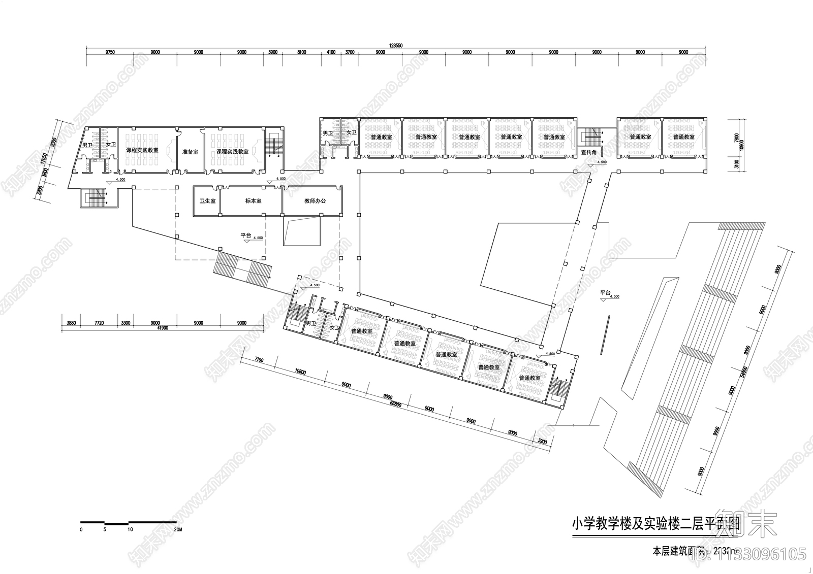 九年制学校教学楼cad施工图下载【ID:1133096105】