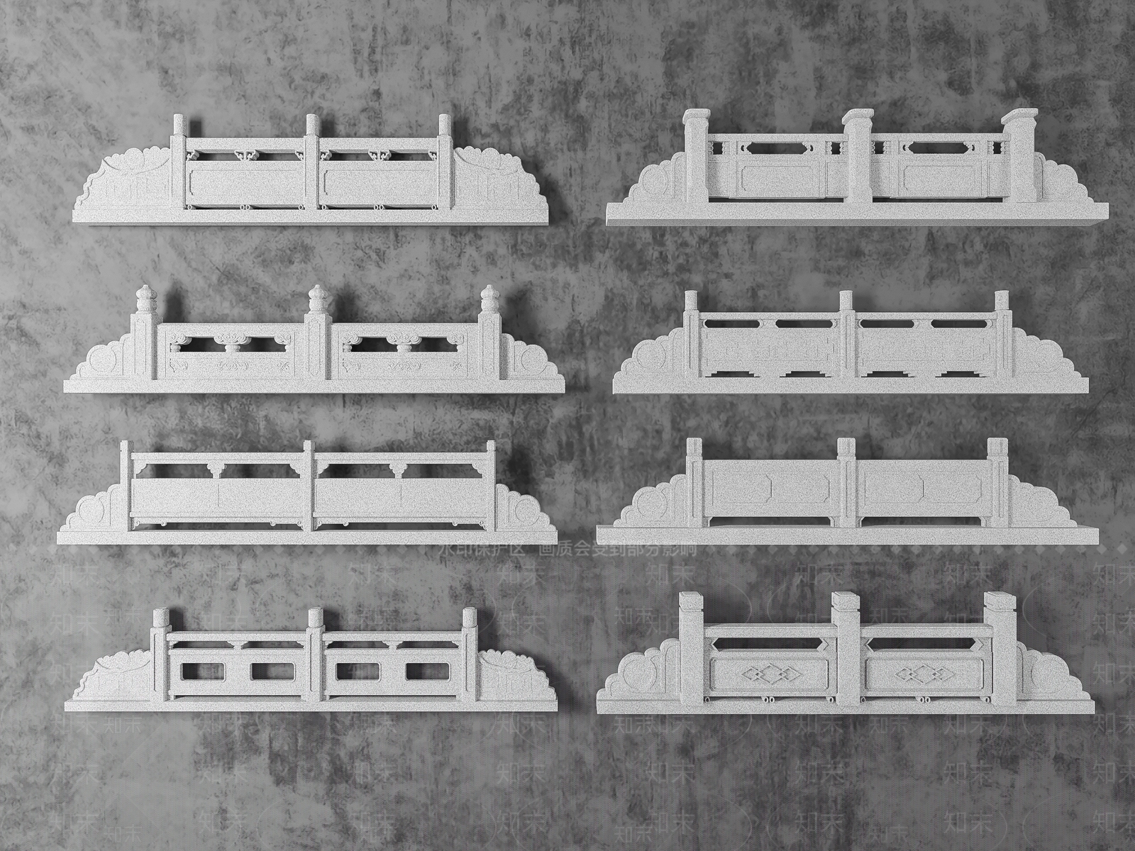 中式石头护栏3D模型下载【ID:1133100074】