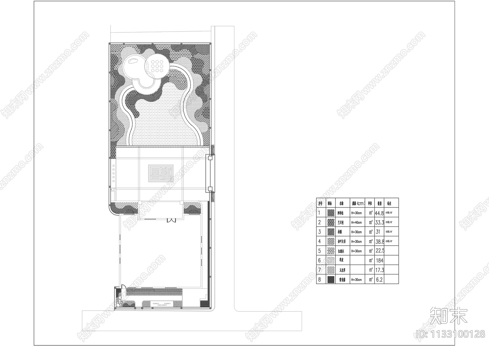 新中式别墅庭院景观平面方案图施工图下载【ID:1133100128】