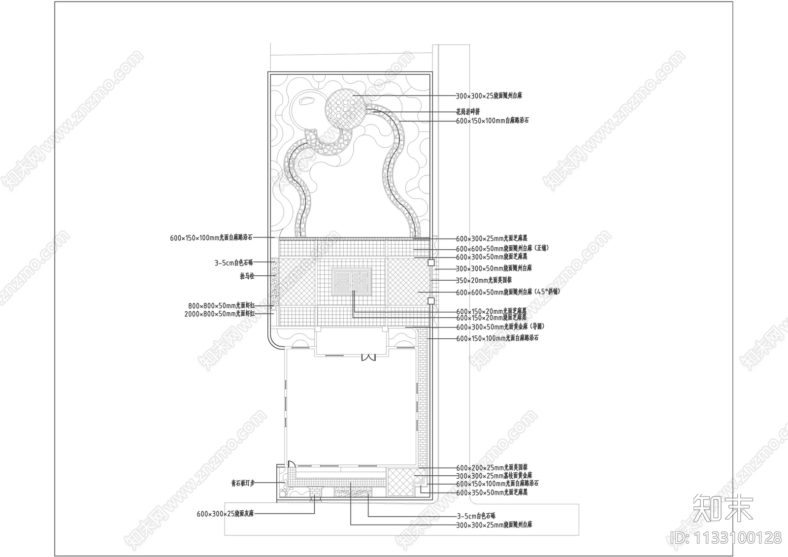 新中式别墅庭院景观平面方案图施工图下载【ID:1133100128】