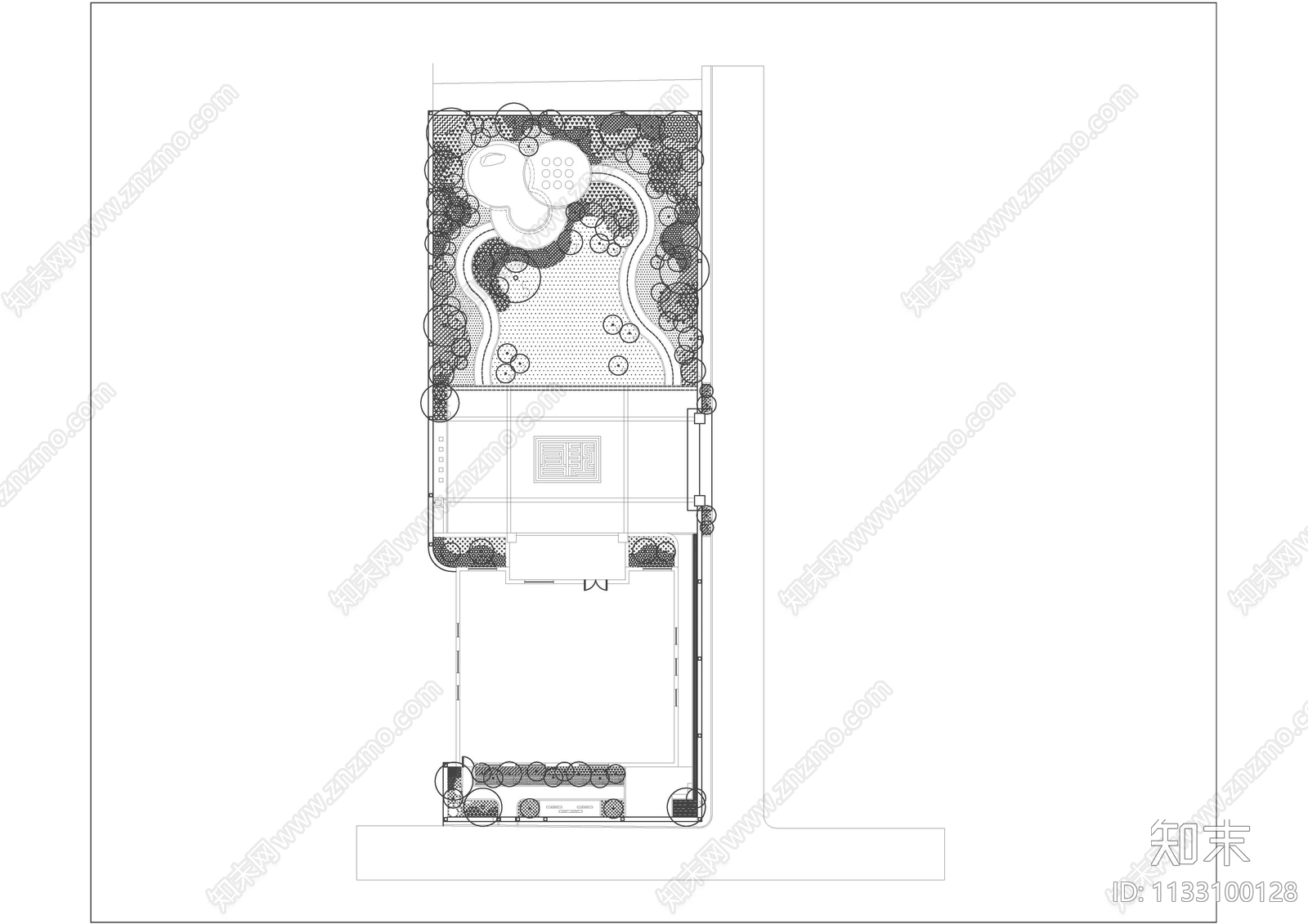 新中式别墅庭院景观平面方案图施工图下载【ID:1133100128】