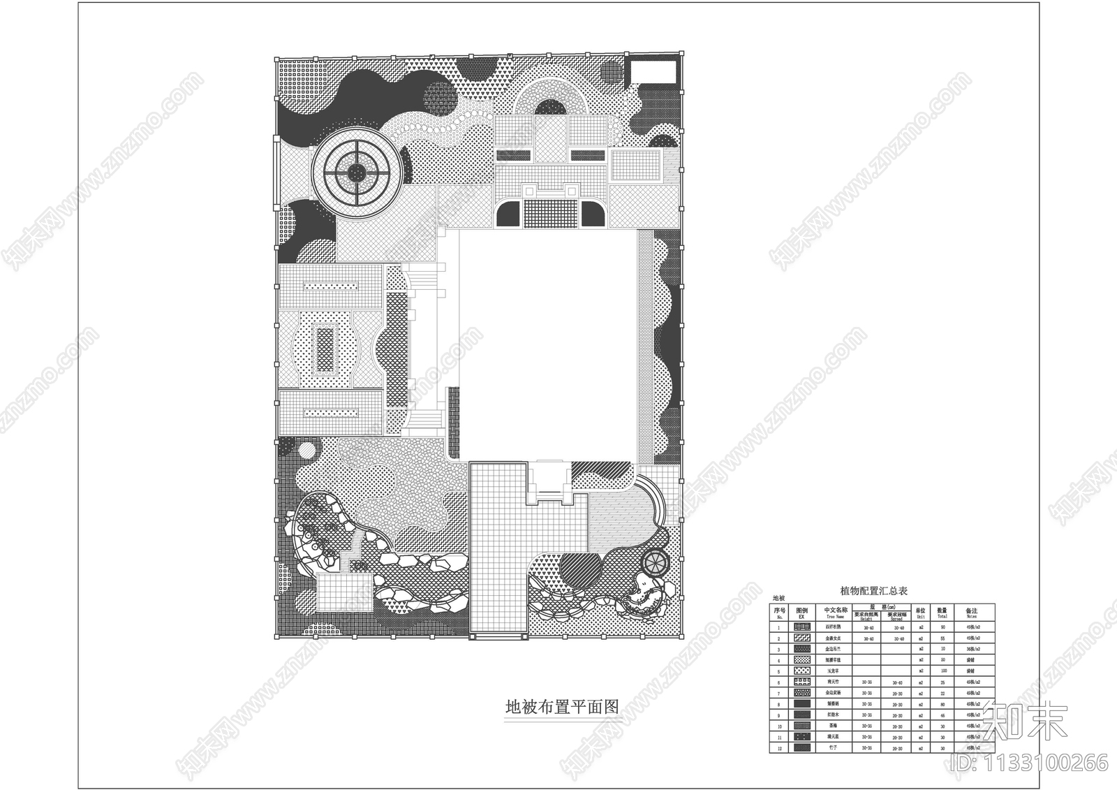 欧式别墅庭院景观平面方案图cad施工图下载【ID:1133100266】