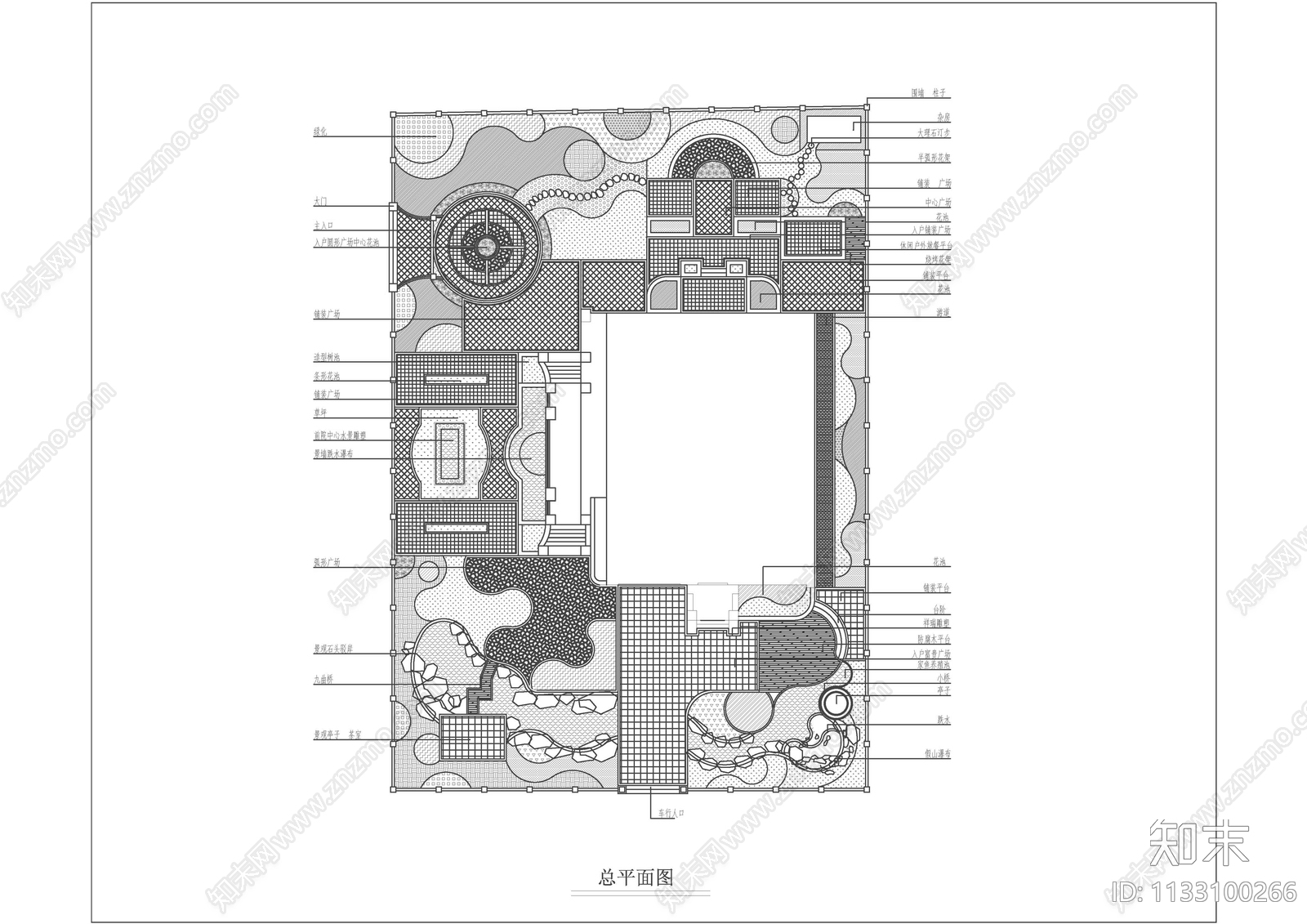 欧式别墅庭院景观平面方案图cad施工图下载【ID:1133100266】