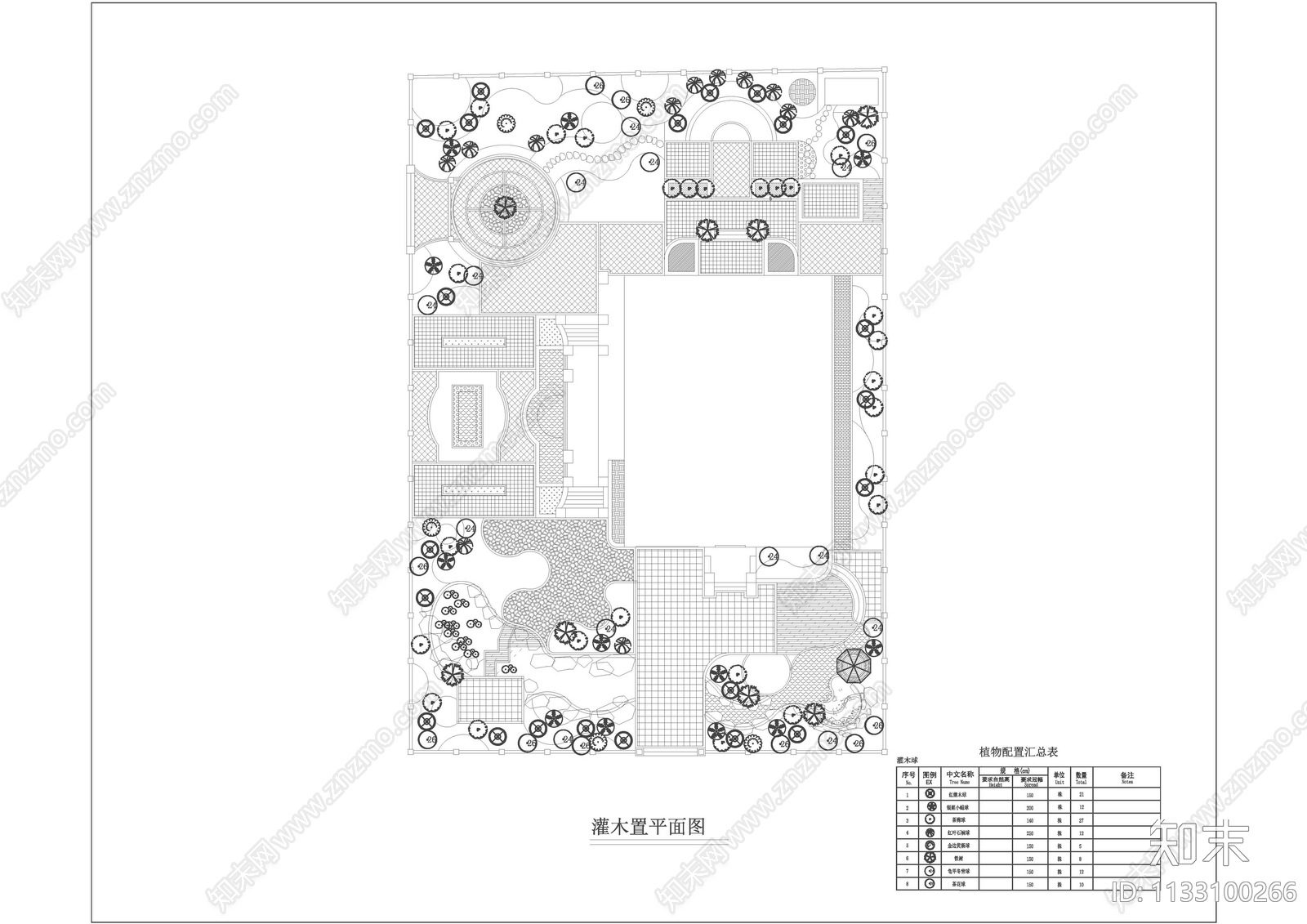 欧式别墅庭院景观平面方案图cad施工图下载【ID:1133100266】