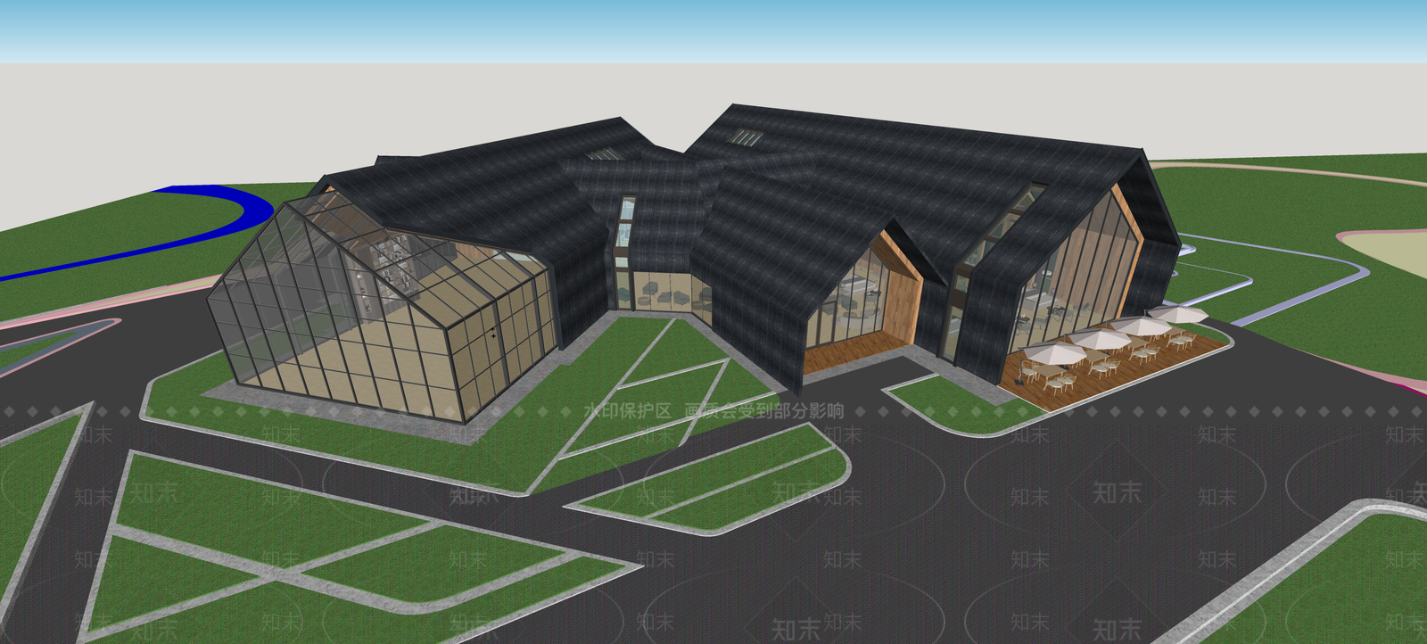 现代游客中心SU模型下载【ID:1133103473】