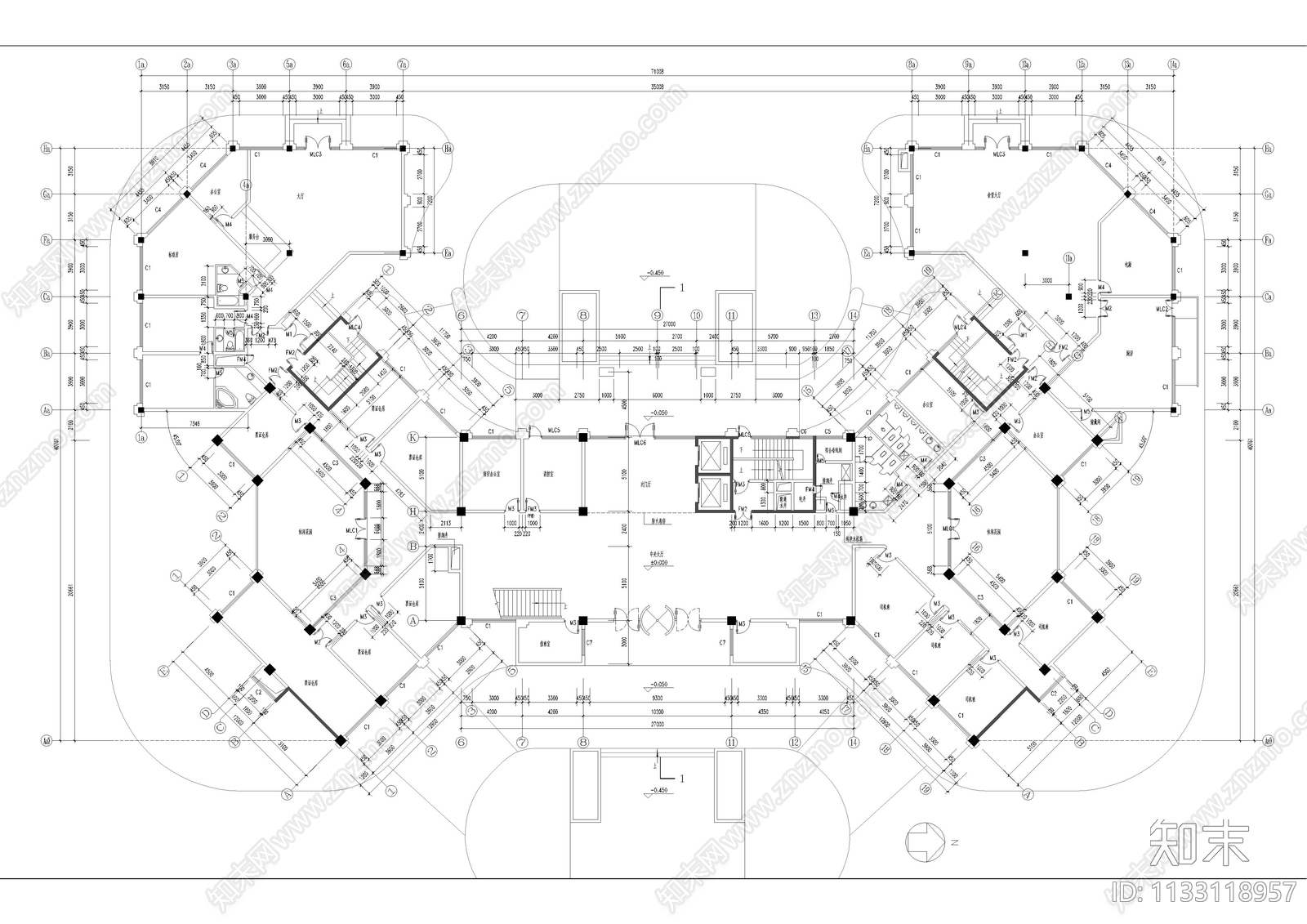 行政办公楼建筑平面图施工图下载【ID:1133118957】