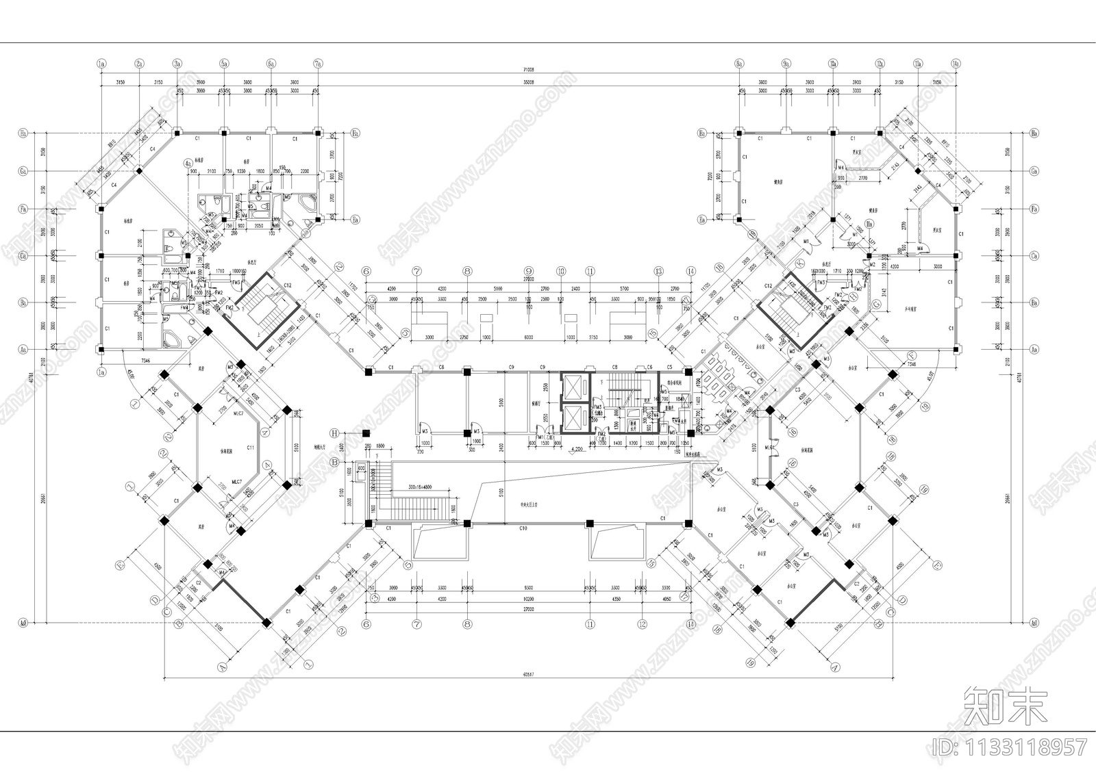 行政办公楼建筑平面图施工图下载【ID:1133118957】