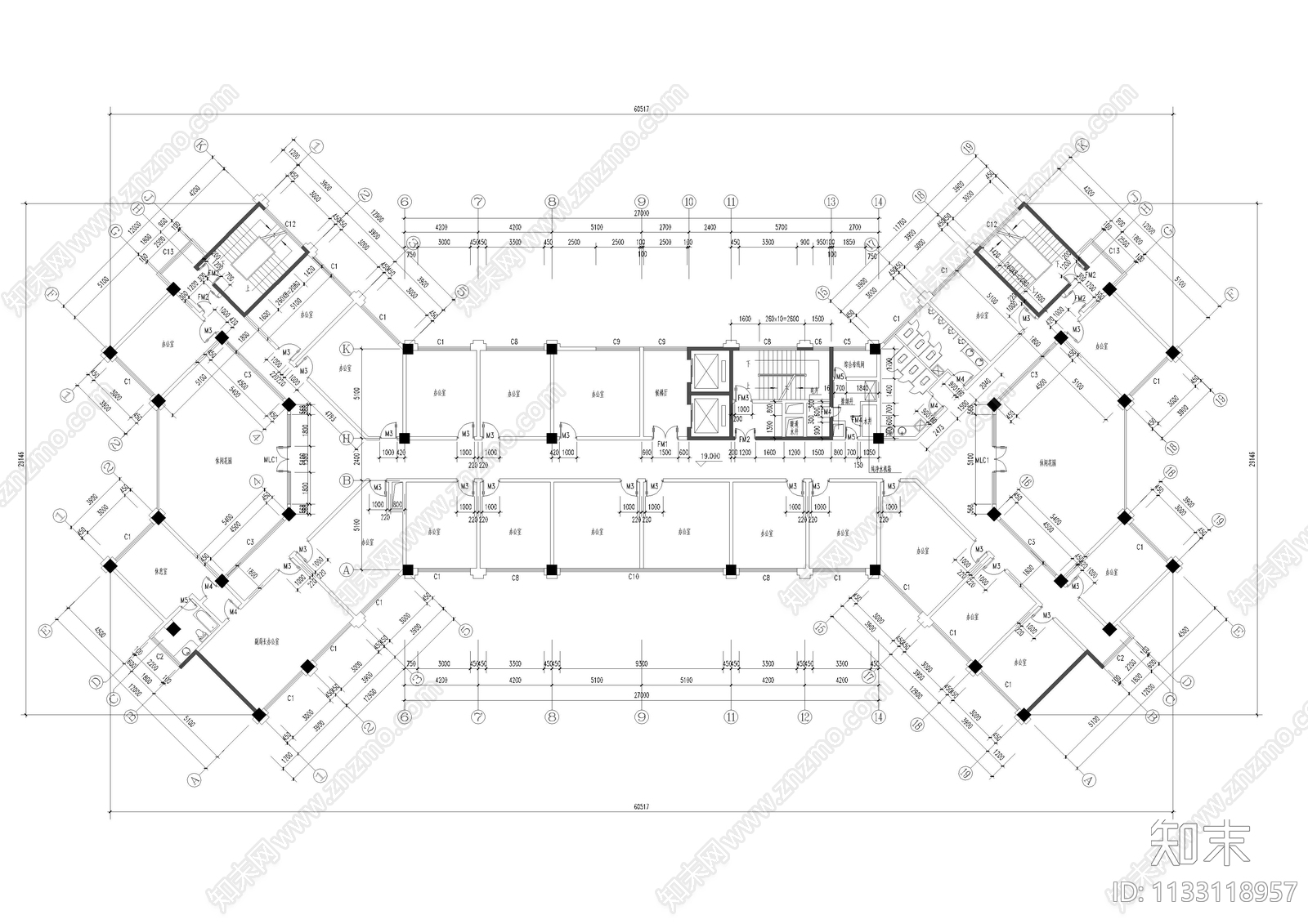 行政办公楼建筑平面图施工图下载【ID:1133118957】