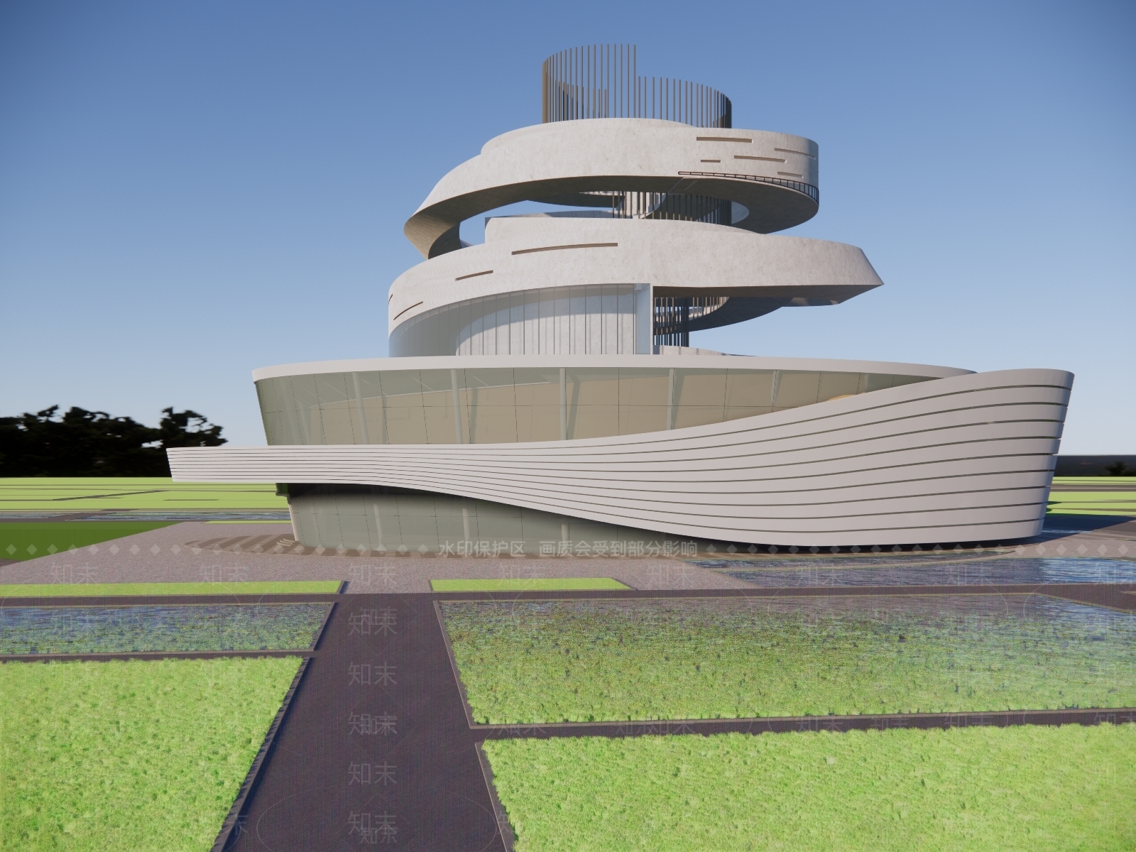 现代风格展览馆建筑SU模型下载【ID:1133120754】