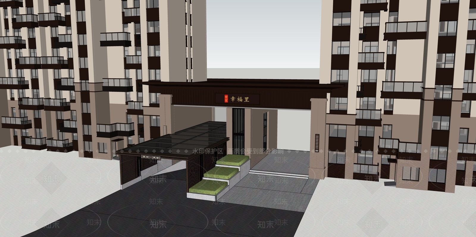 新中式入口大门SU模型下载【ID:1133122277】