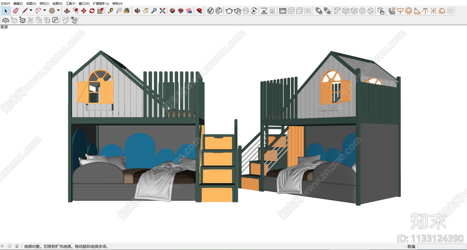 现代儿童双层床SU模型下载【ID:1133124390】