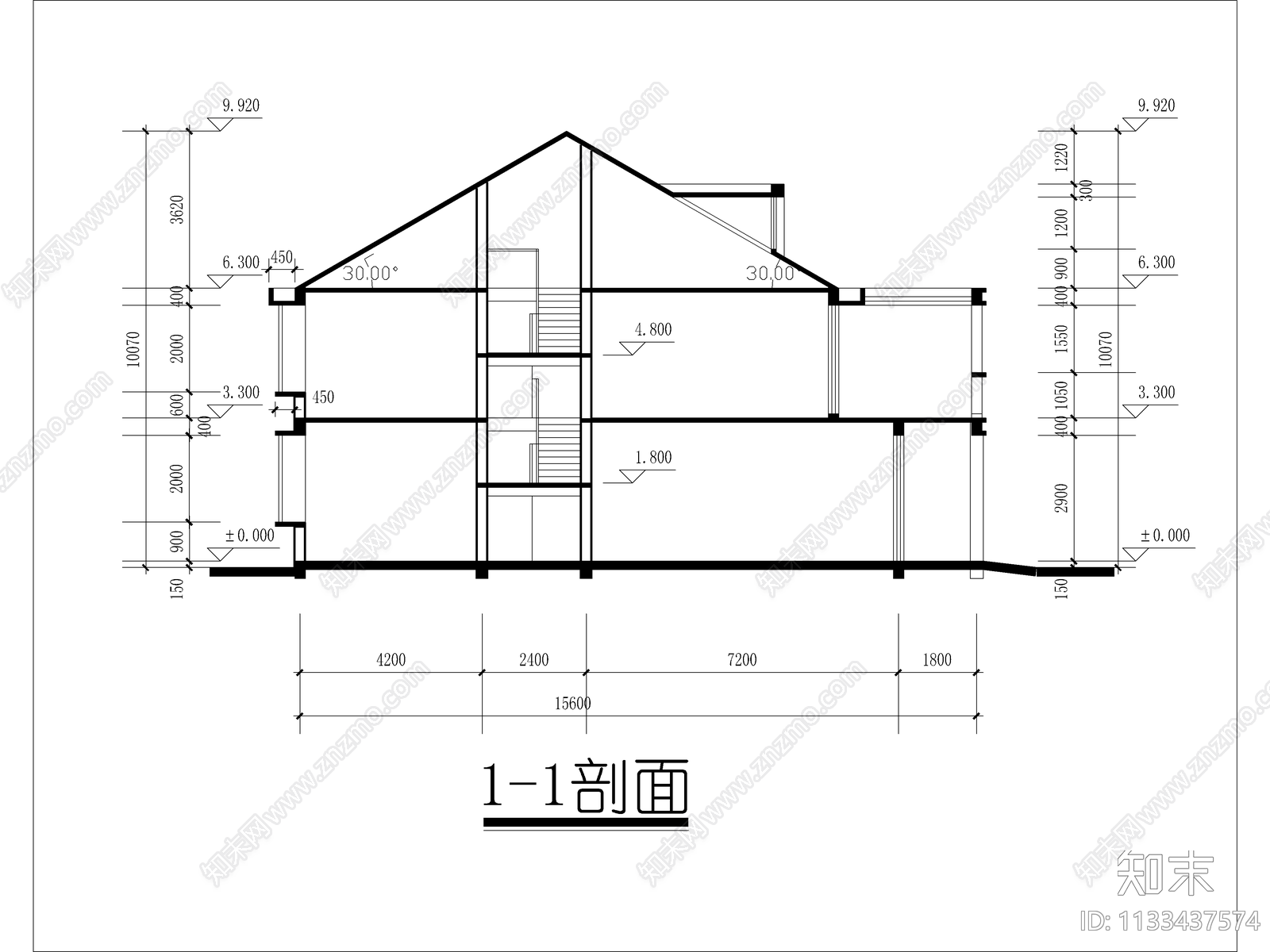 二层别墅设计cad施工图下载【ID:1133437574】