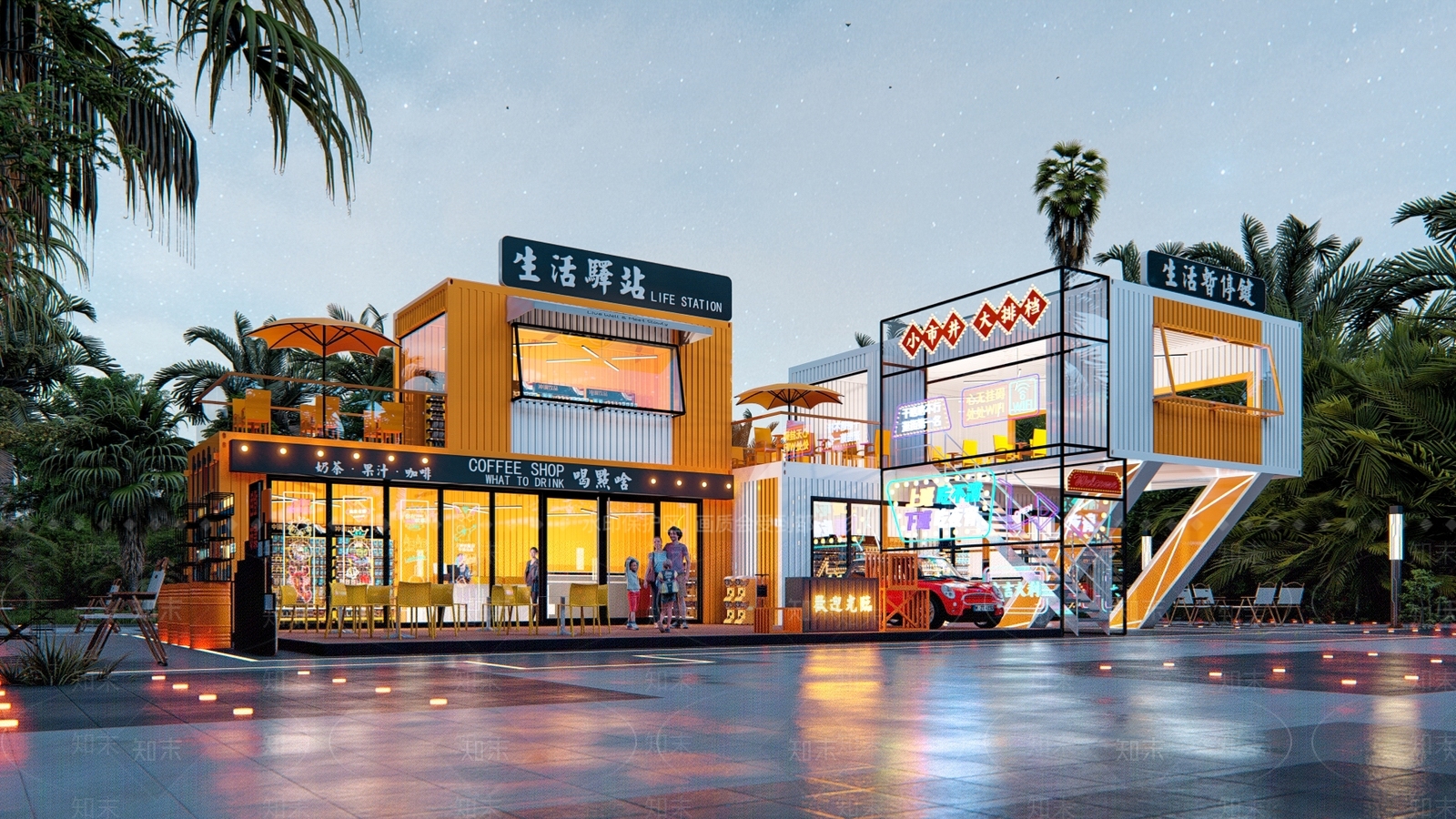 现代集装箱餐饮建筑SU模型下载【ID:1133136486】