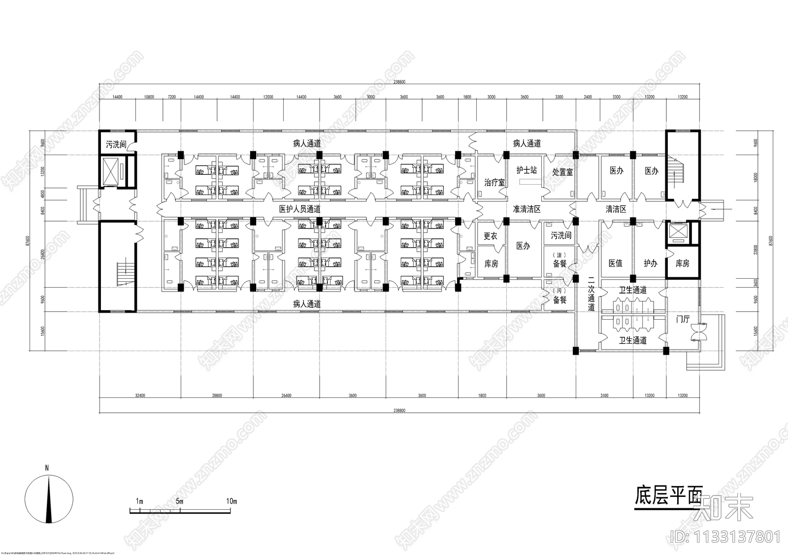 传染病医院建筑cad施工图下载【ID:1133137801】