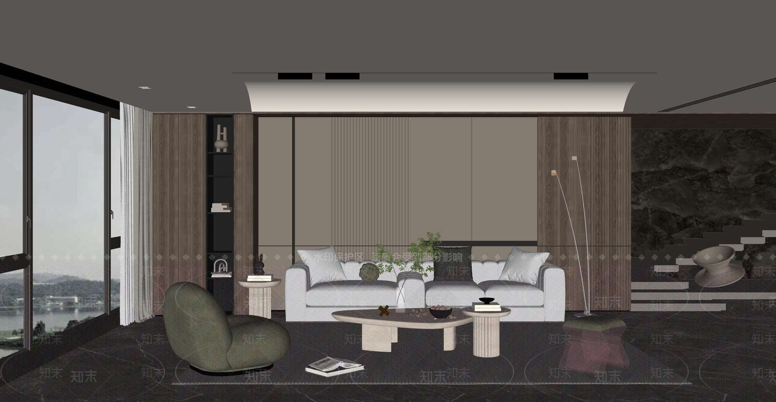 现代别墅客厅SU模型下载【ID:1133141110】