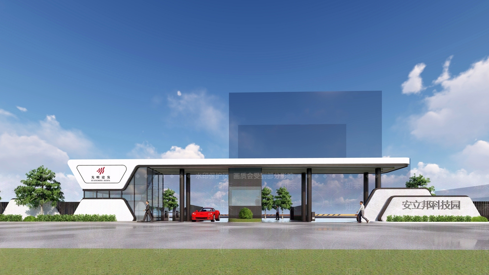 现代产业园工厂区大门SU模型下载【ID:1133144467】