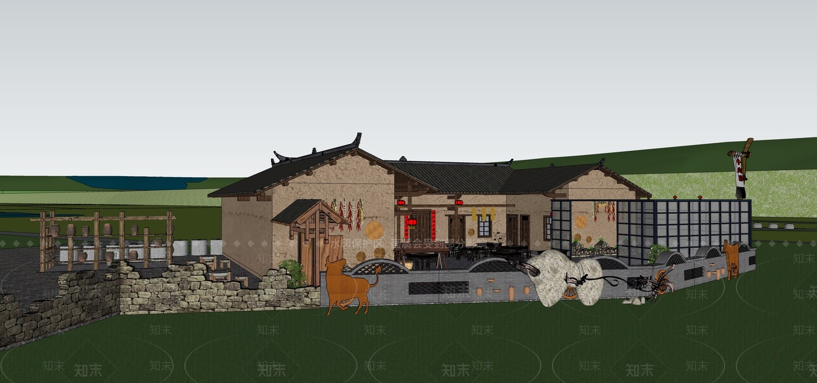 中式乡村民房SU模型下载【ID:1133150505】