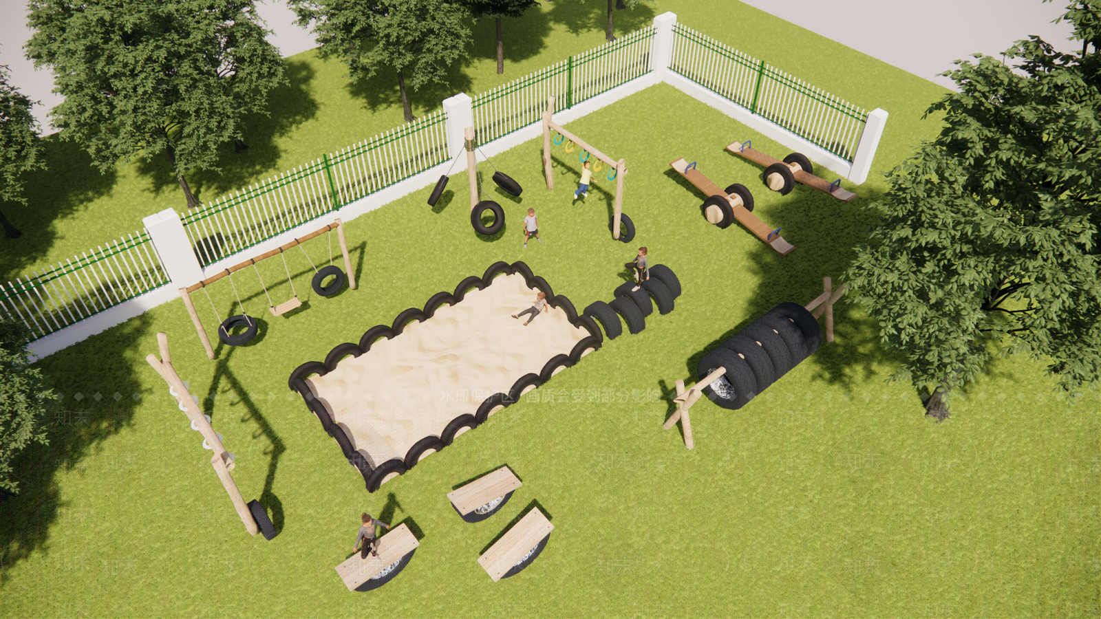 现代儿童游乐轮胎乐园SU模型下载【ID:1133151385】