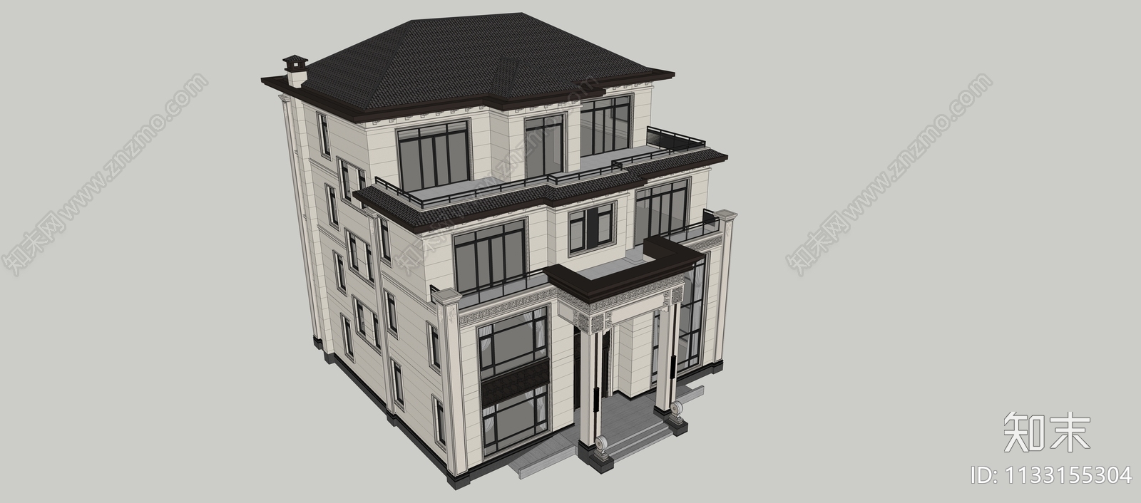 新中式别墅SU模型下载【ID:1133155304】
