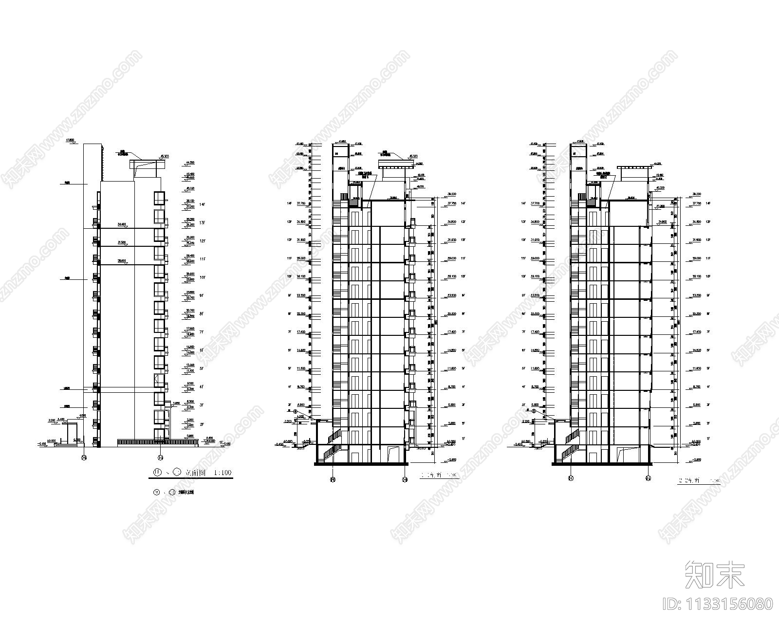 高层小区建筑cad施工图下载【ID:1133156080】