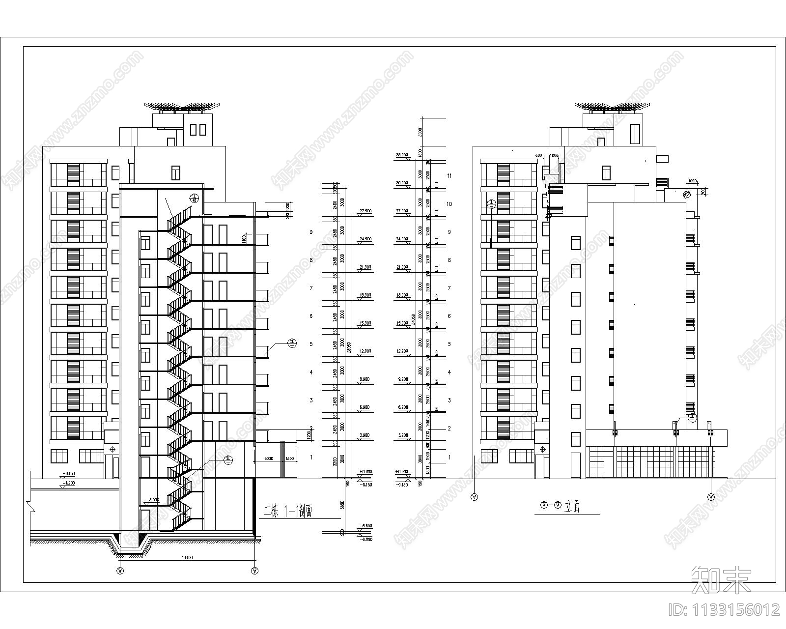 高层小区住宅建筑cad施工图下载【ID:1133156012】