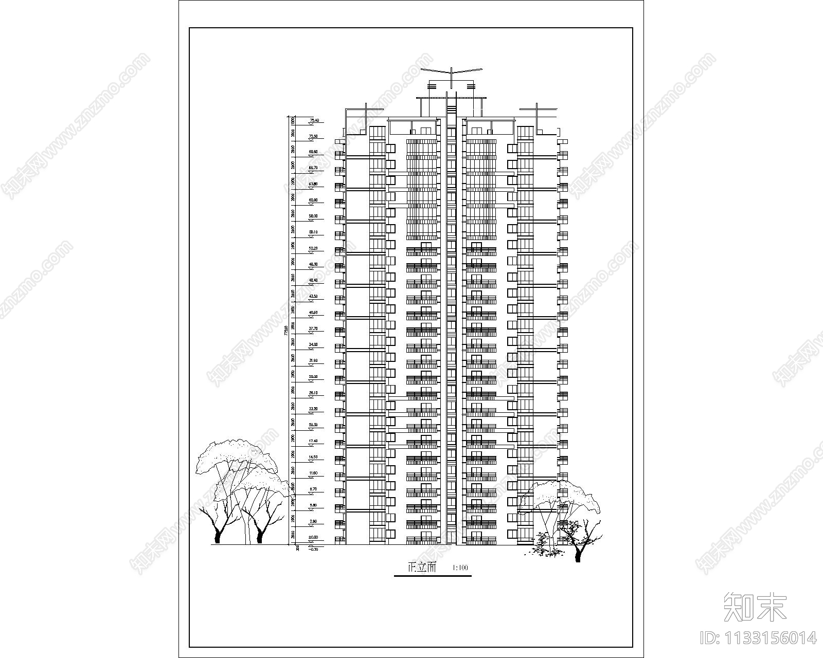 高层住宅楼建筑图cad施工图下载【ID:1133156014】