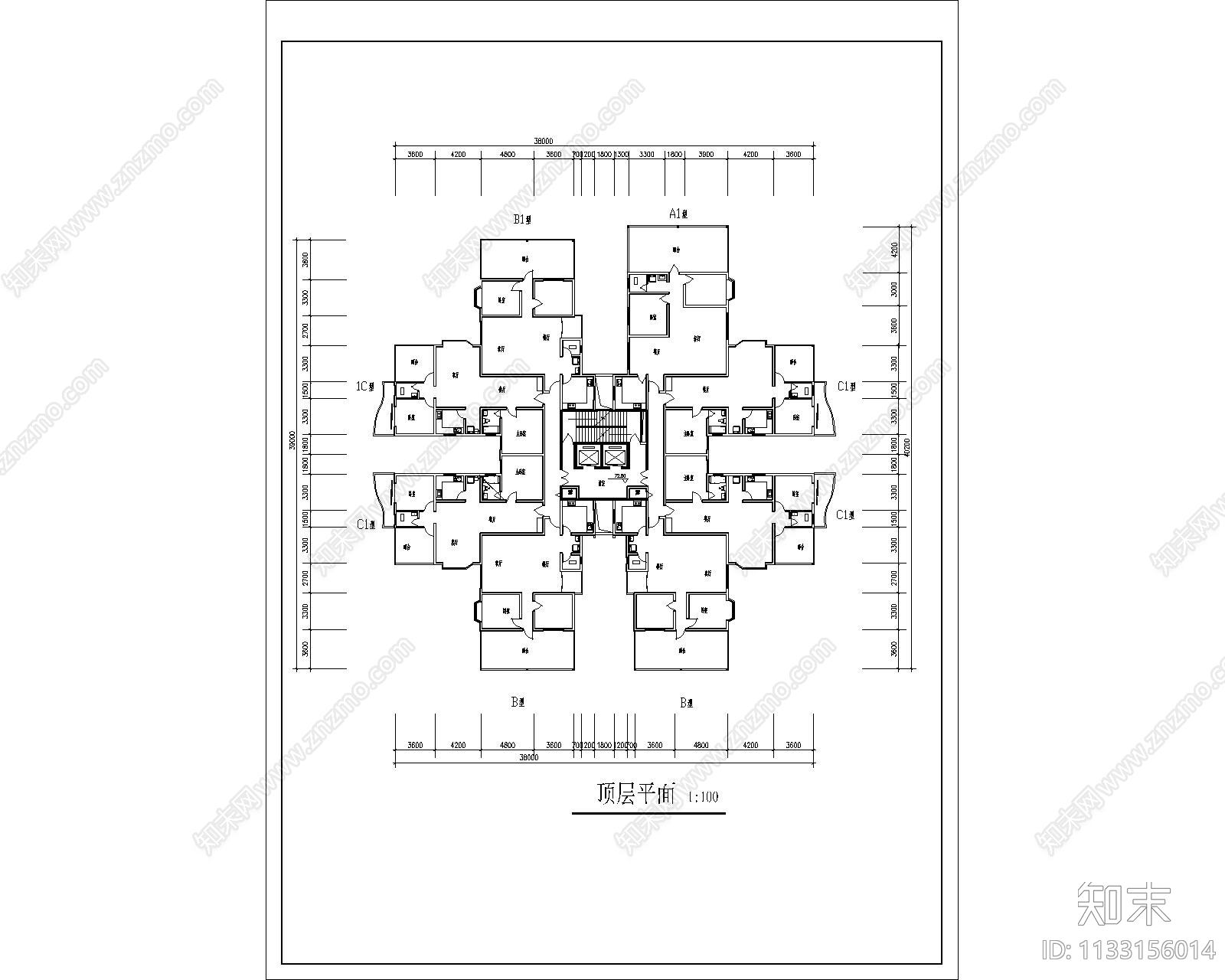 高层住宅楼建筑图cad施工图下载【ID:1133156014】