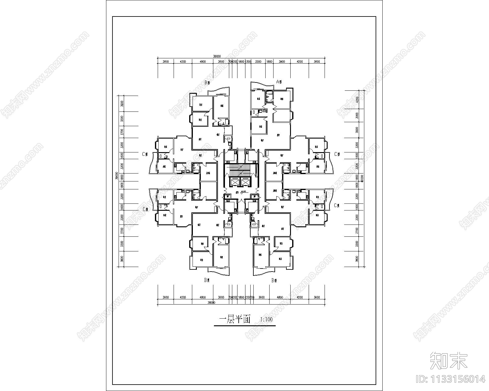 高层住宅楼建筑图cad施工图下载【ID:1133156014】