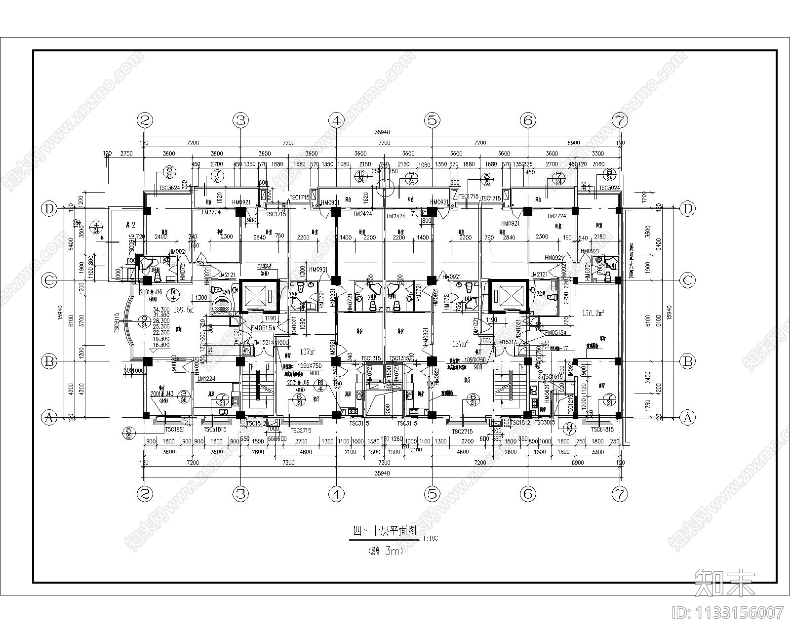 高层住宅建筑cad施工图下载【ID:1133156007】