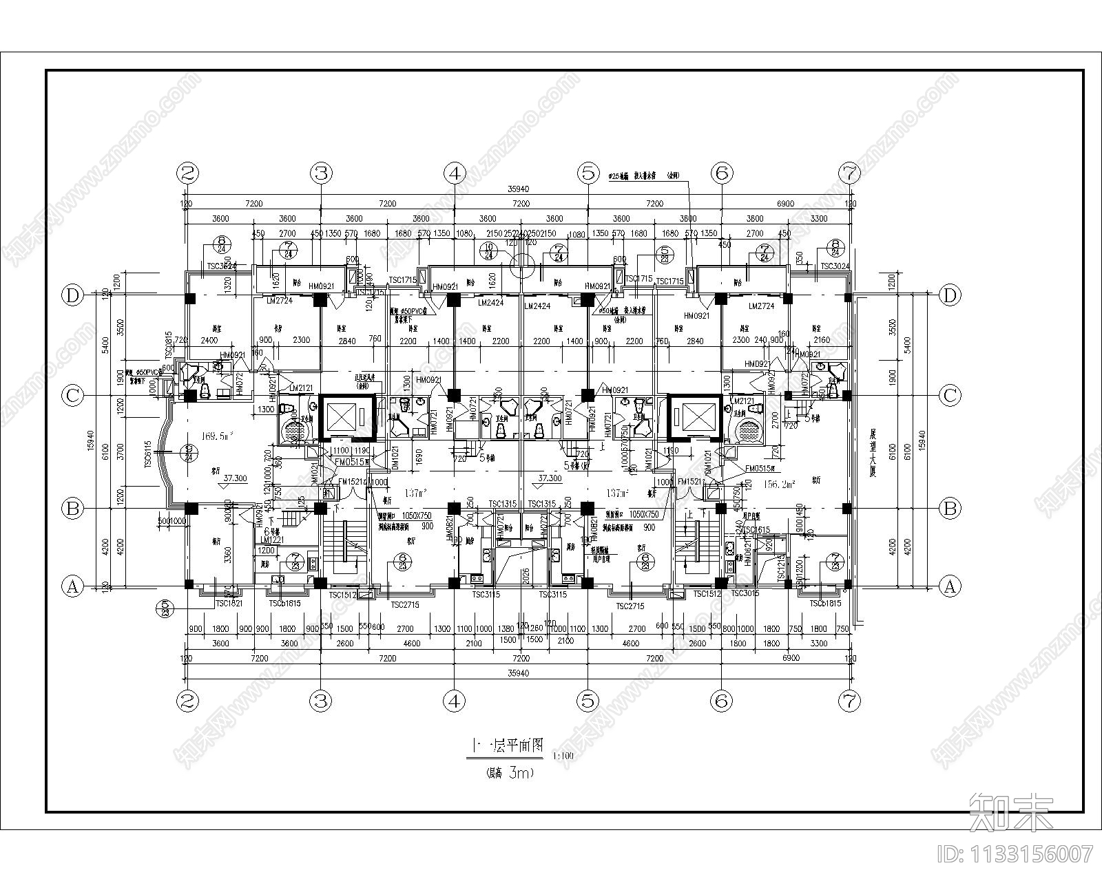 高层住宅建筑cad施工图下载【ID:1133156007】