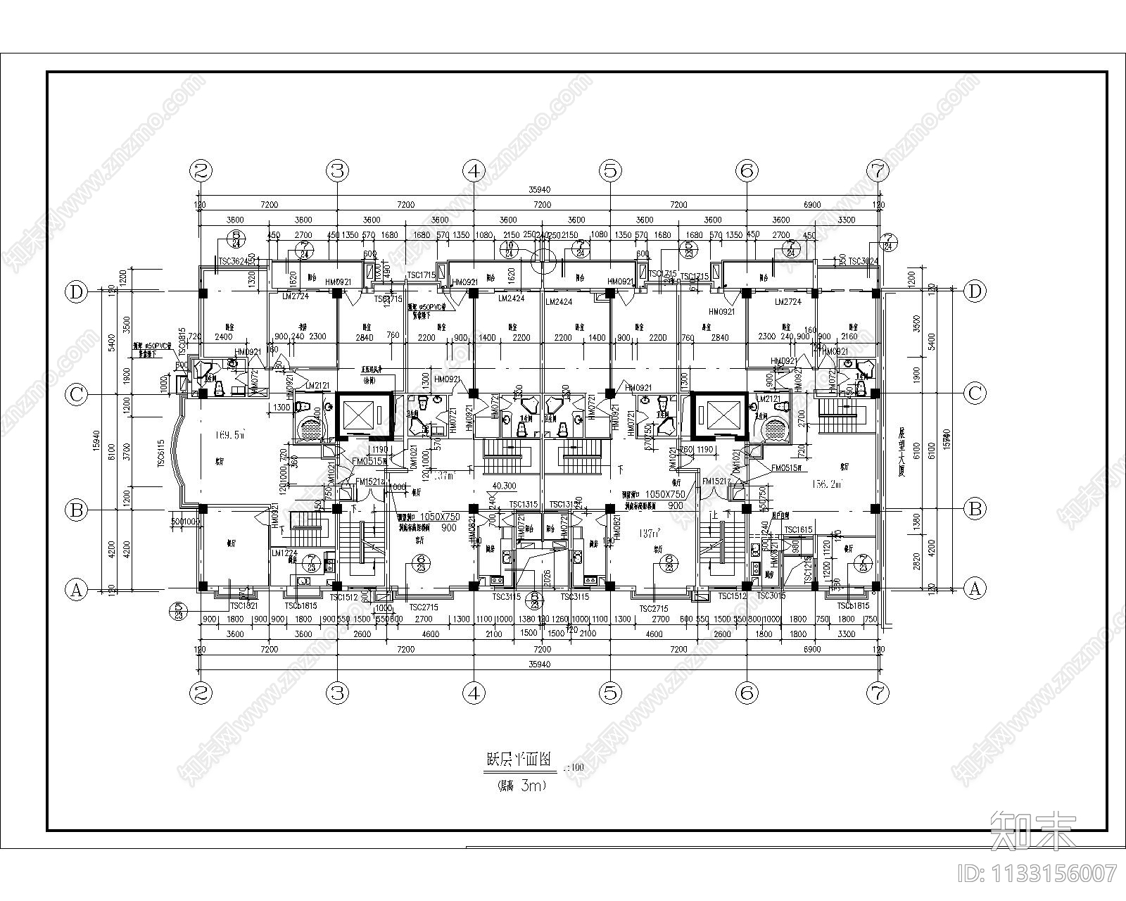 高层住宅建筑cad施工图下载【ID:1133156007】