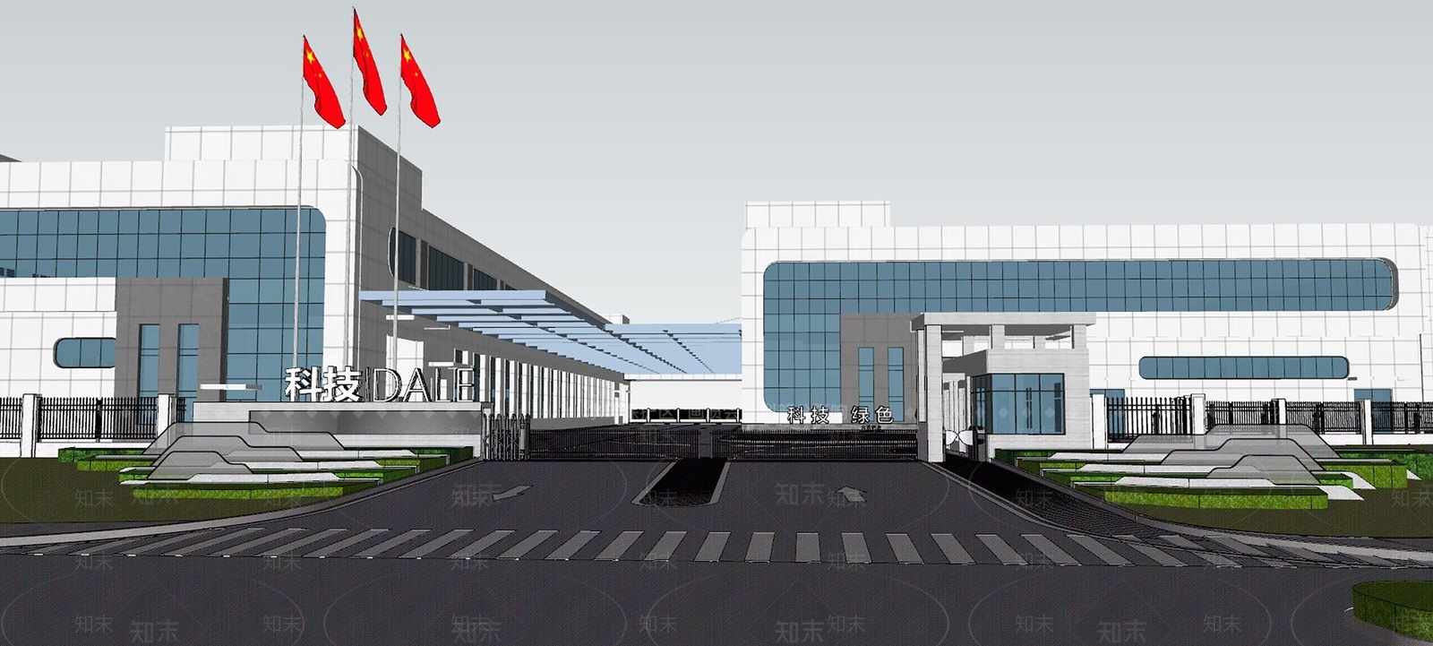 现代厂区大门SU模型下载【ID:1133163896】