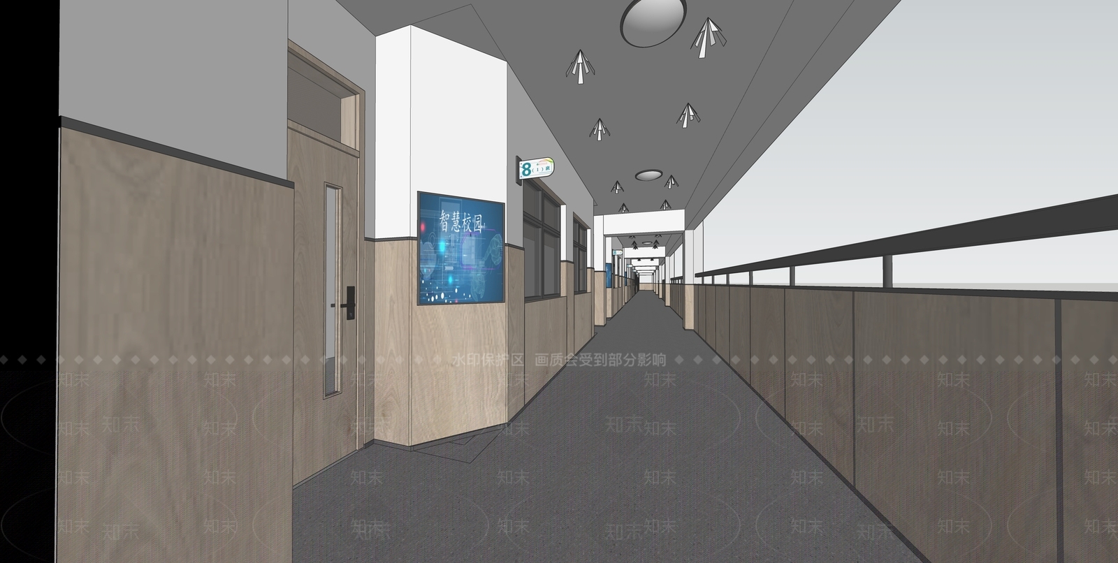 现代中学敞开走廊SU模型下载【ID:1133164463】