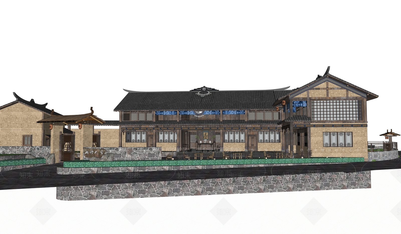 中式民族风格乡村民宿SU模型下载【ID:1133165812】