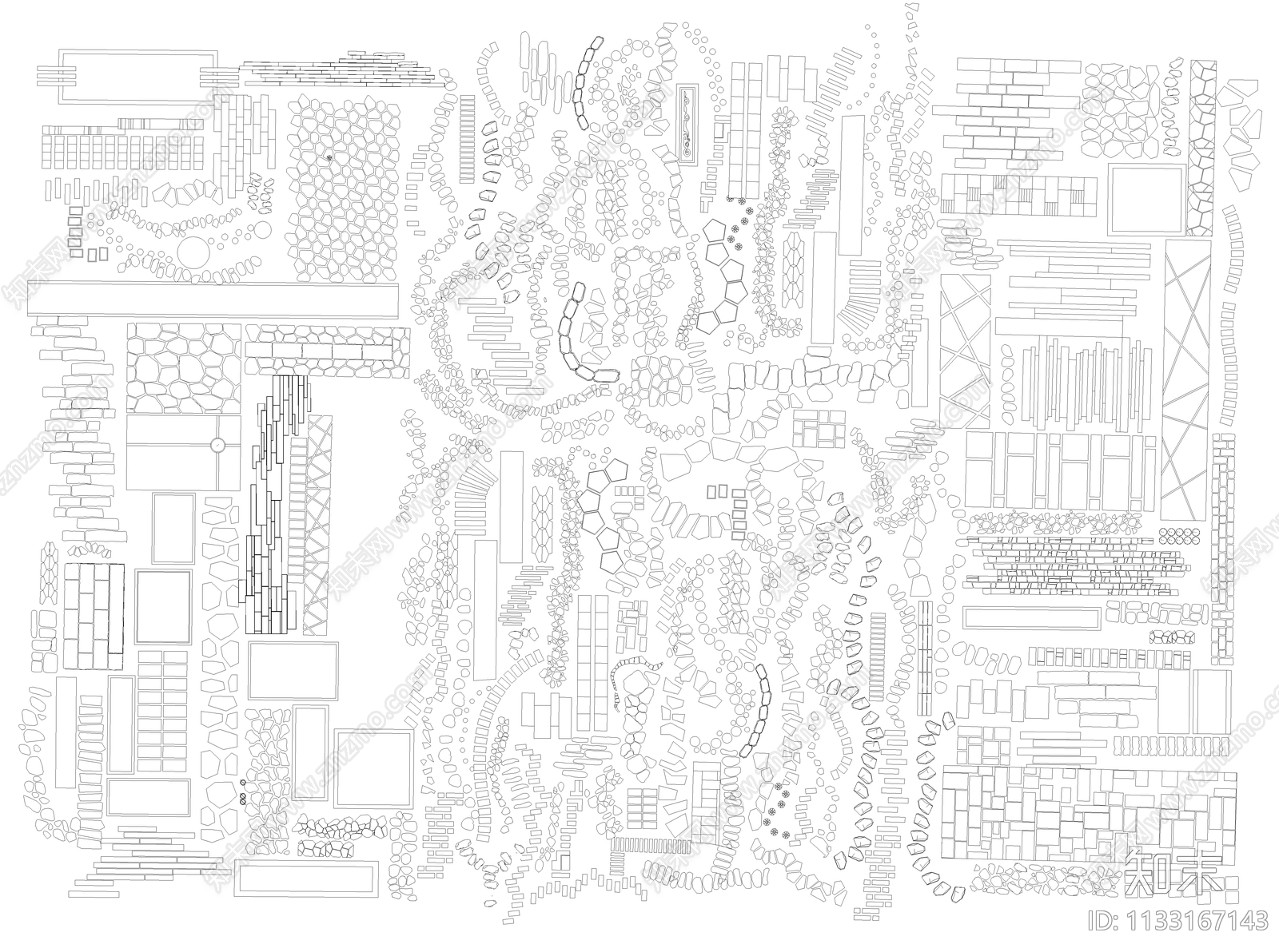 中式青石板路cad施工图下载【ID:1133167143】