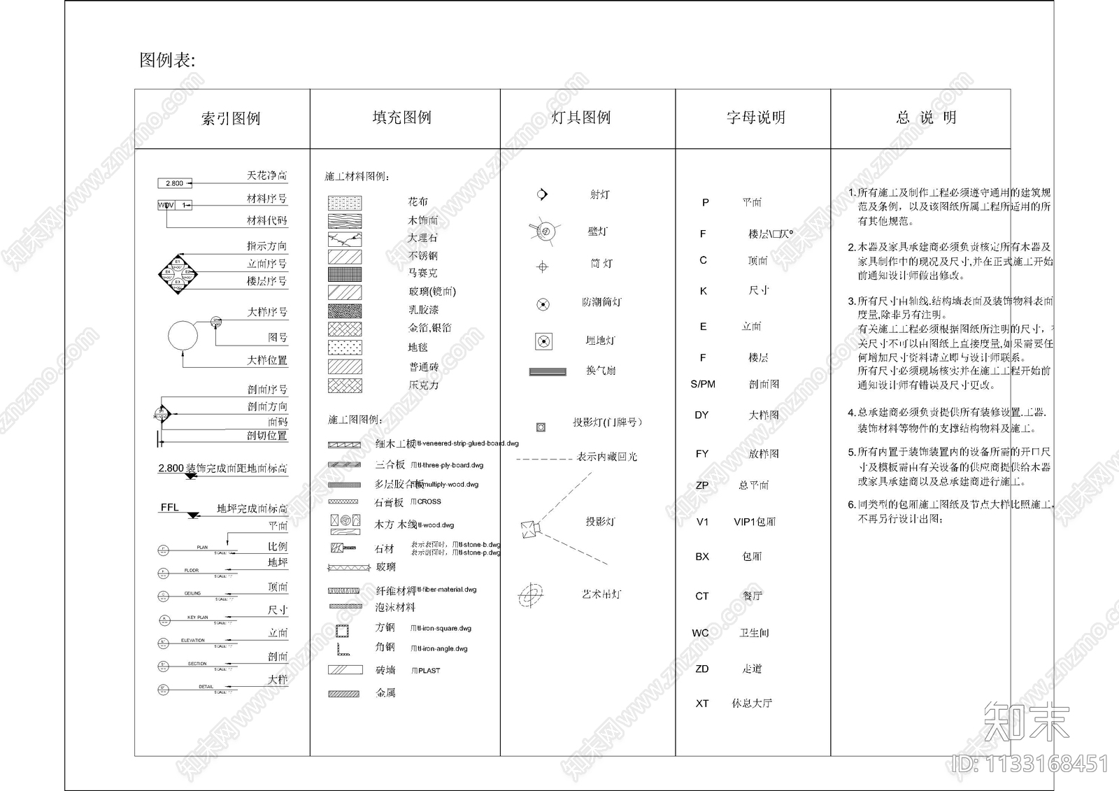 会所目录设计说明及图例表cad施工图下载【ID:1133168451】