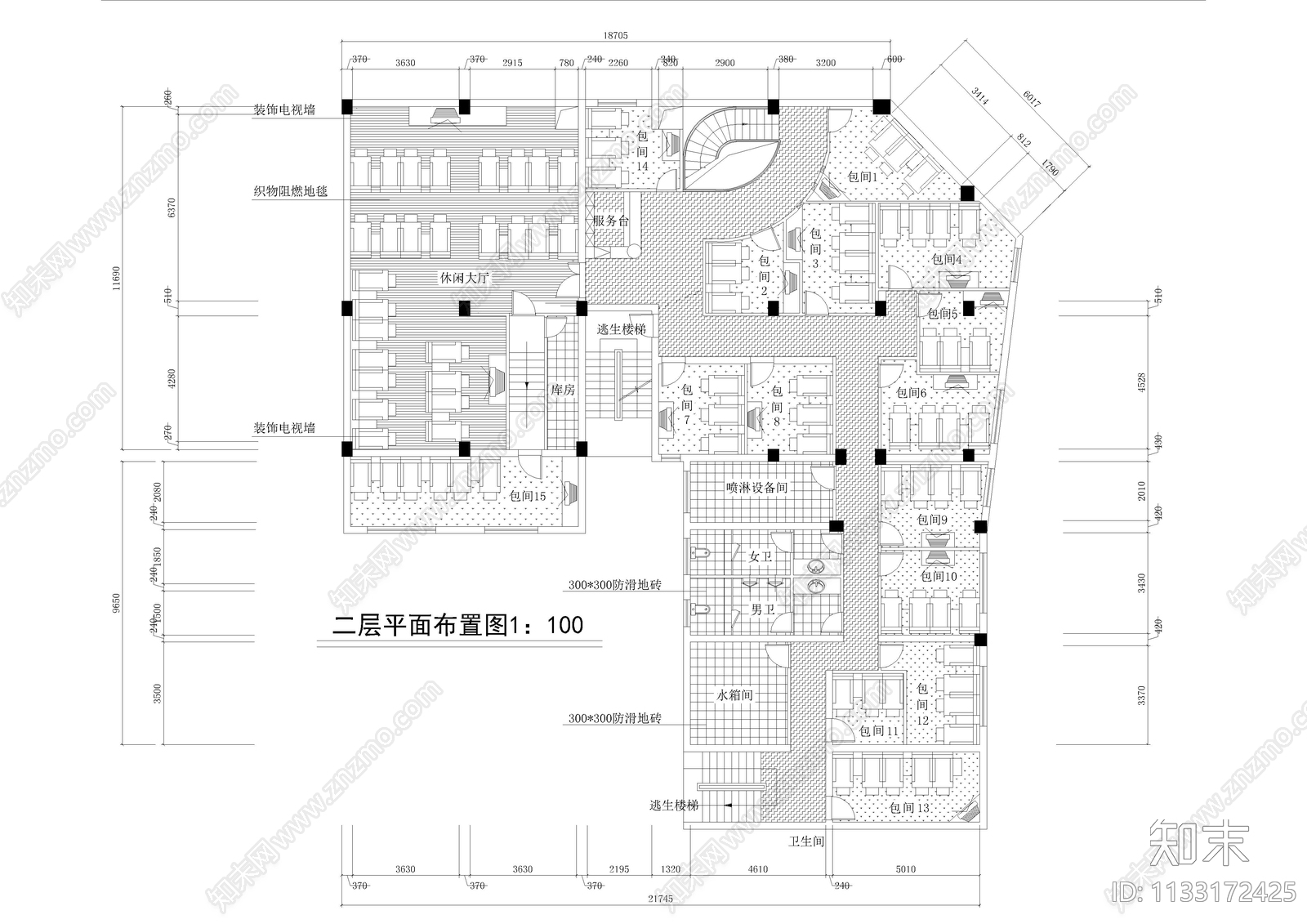 休闲洗浴中心cad施工图下载【ID:1133172425】