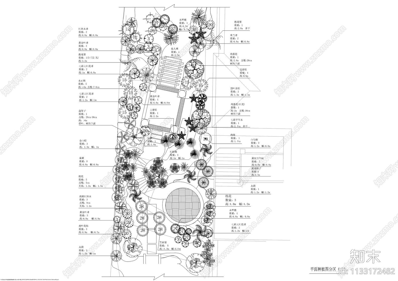 别墅庭院植物平面图cad施工图下载【ID:1133172482】