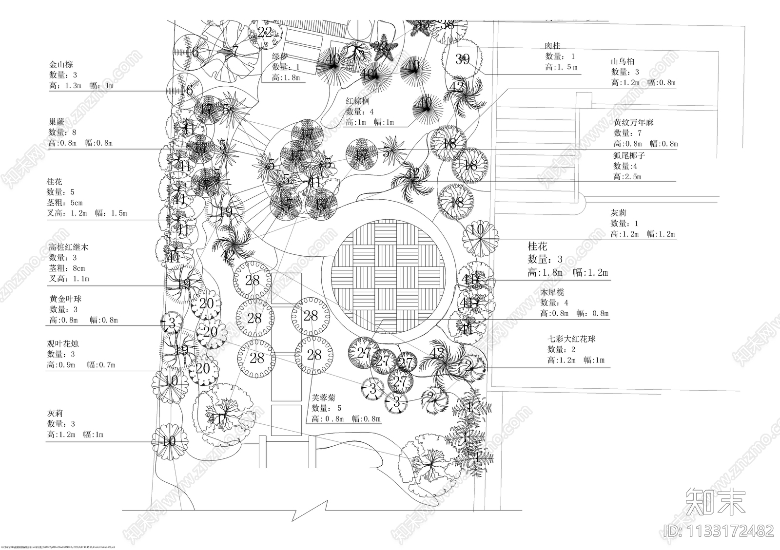 别墅庭院植物平面图cad施工图下载【ID:1133172482】