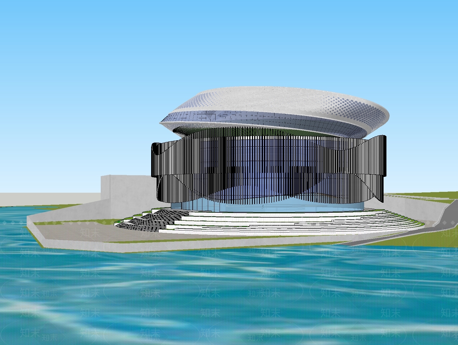 现代圆形展览馆建筑SU模型下载【ID:1140017851】