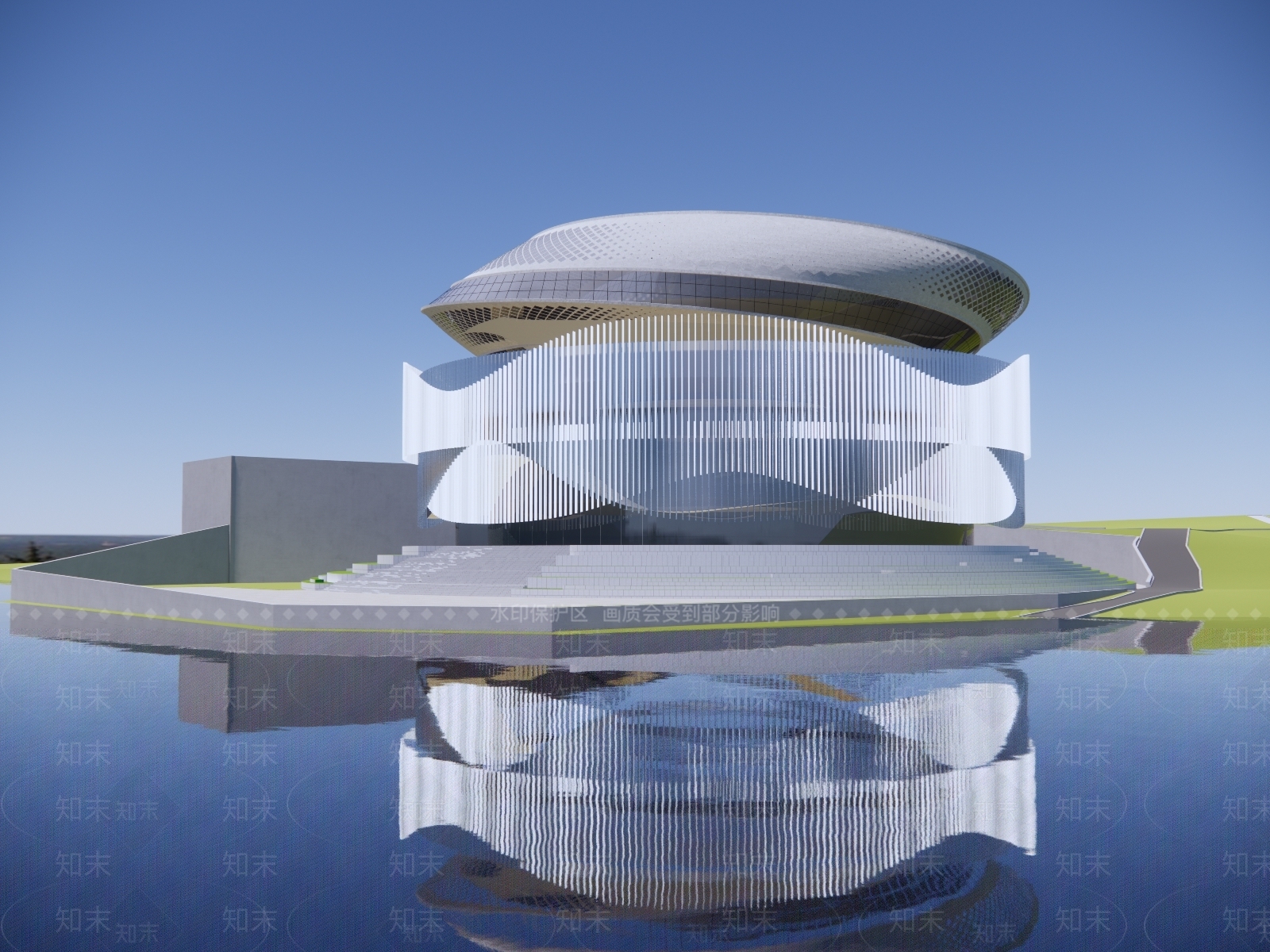 现代圆形展览馆建筑SU模型下载【ID:1140017851】