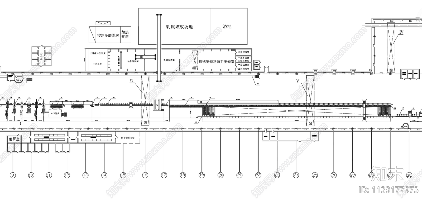 棒材生产车间平面布置图cad施工图下载【ID:1133177973】