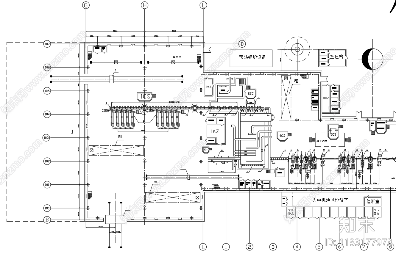 棒材生产车间平面布置图cad施工图下载【ID:1133177973】