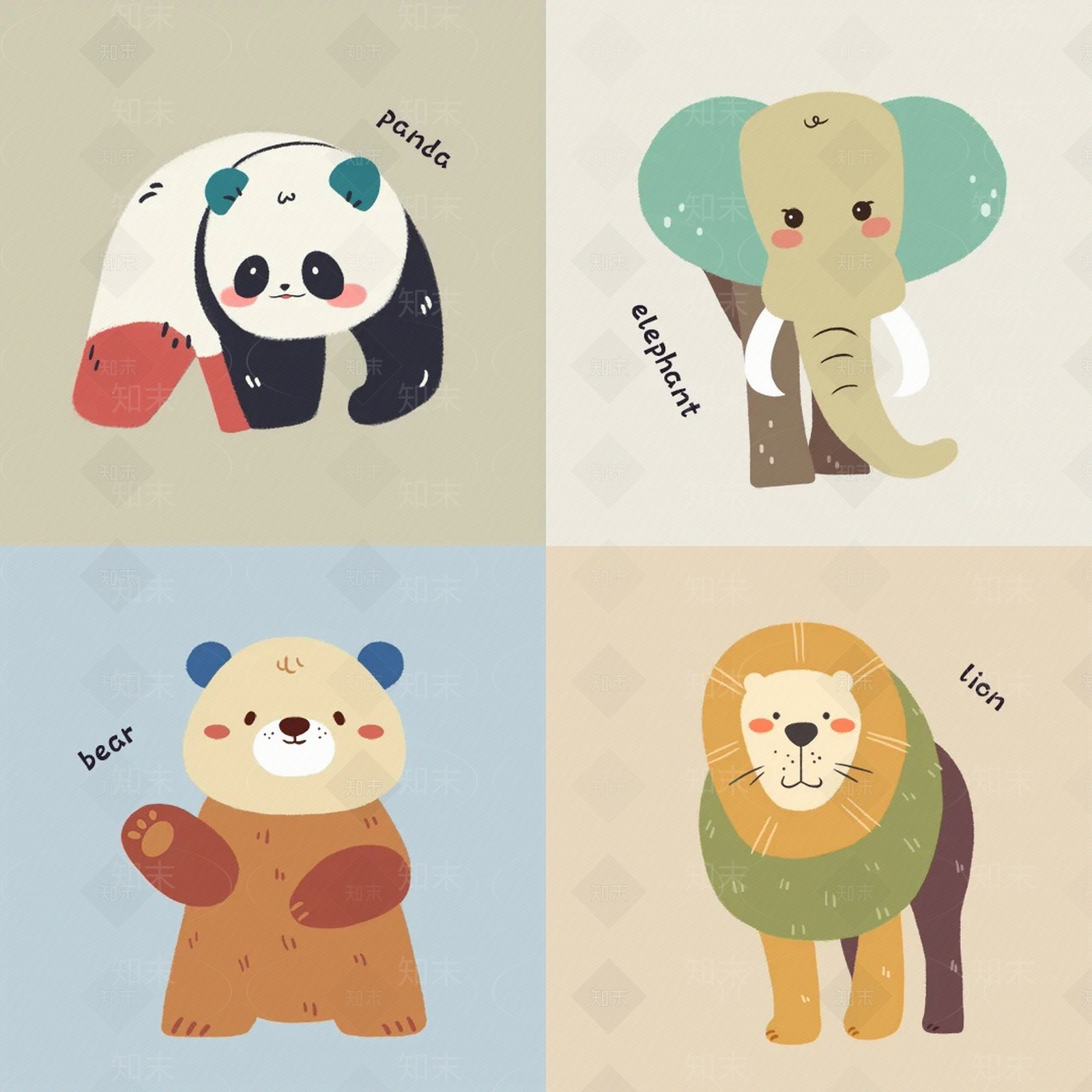 儿童卡通动物装饰画贴图下载【ID:1133178556】