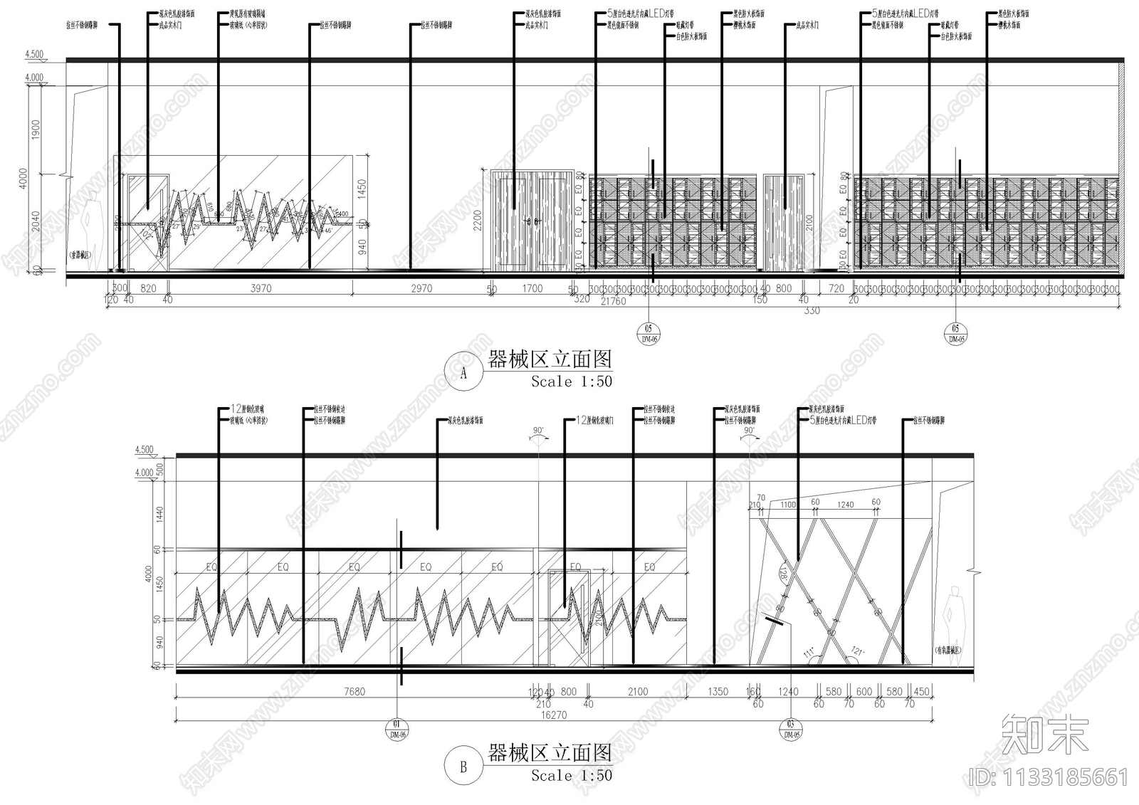 悦莱美健身俱乐部全套cad施工图下载【ID:1133185661】