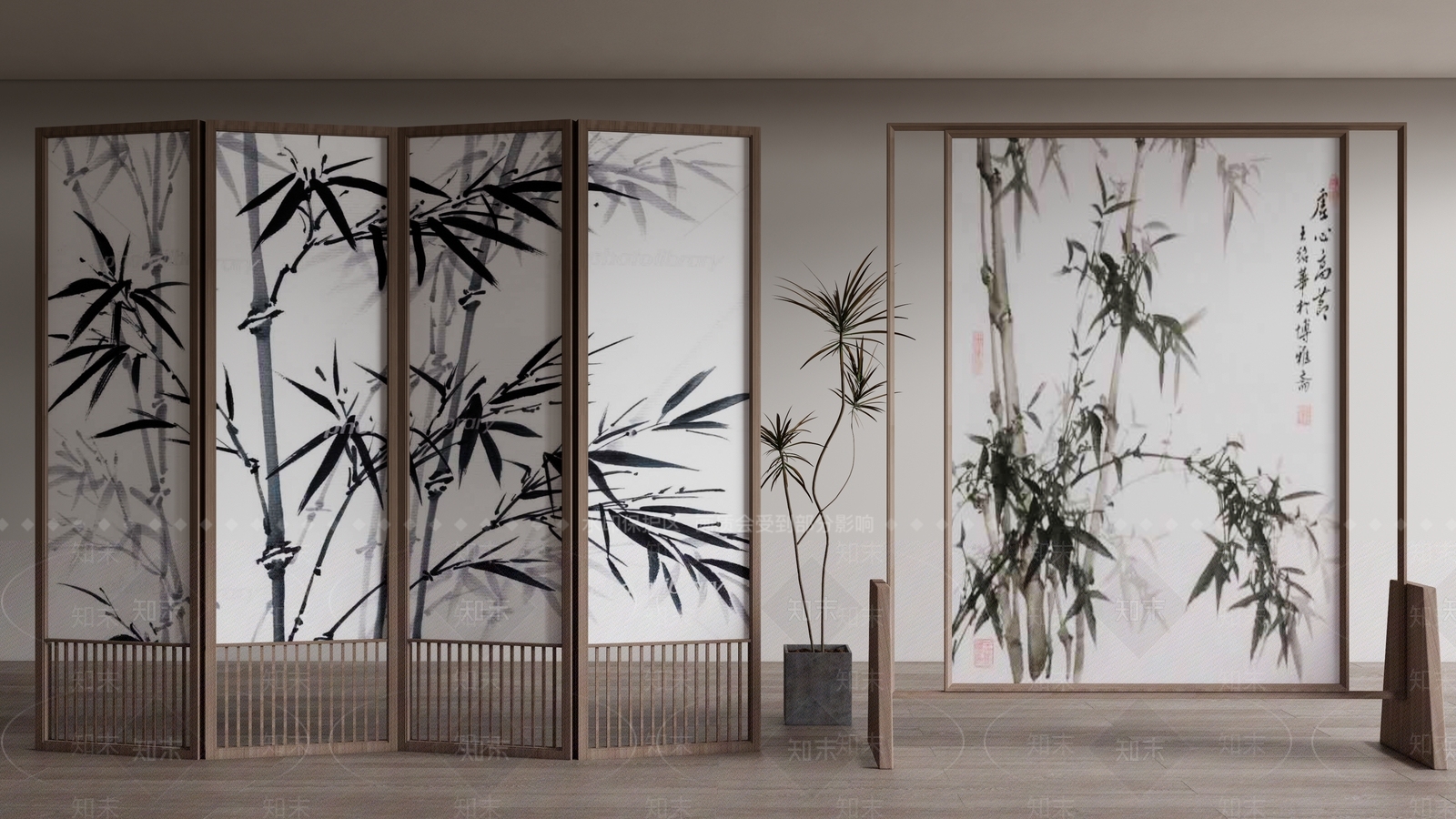 新中式竹子屏风SU模型下载【ID:1133186630】