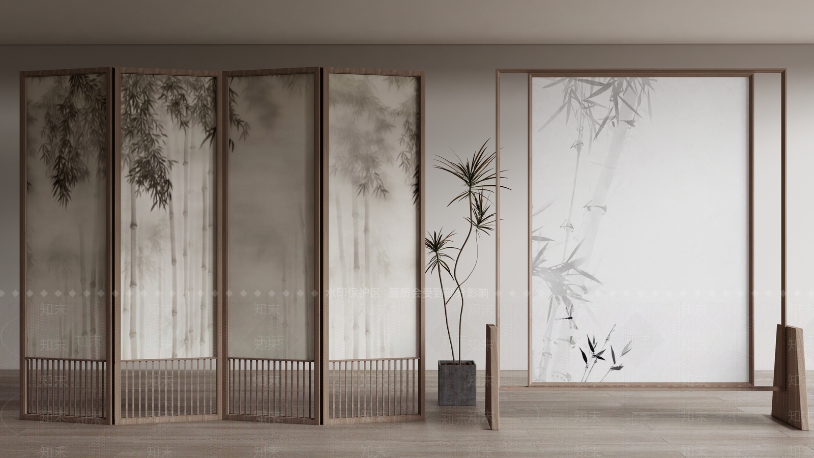 新中式竹子屏风SU模型下载【ID:1133187038】