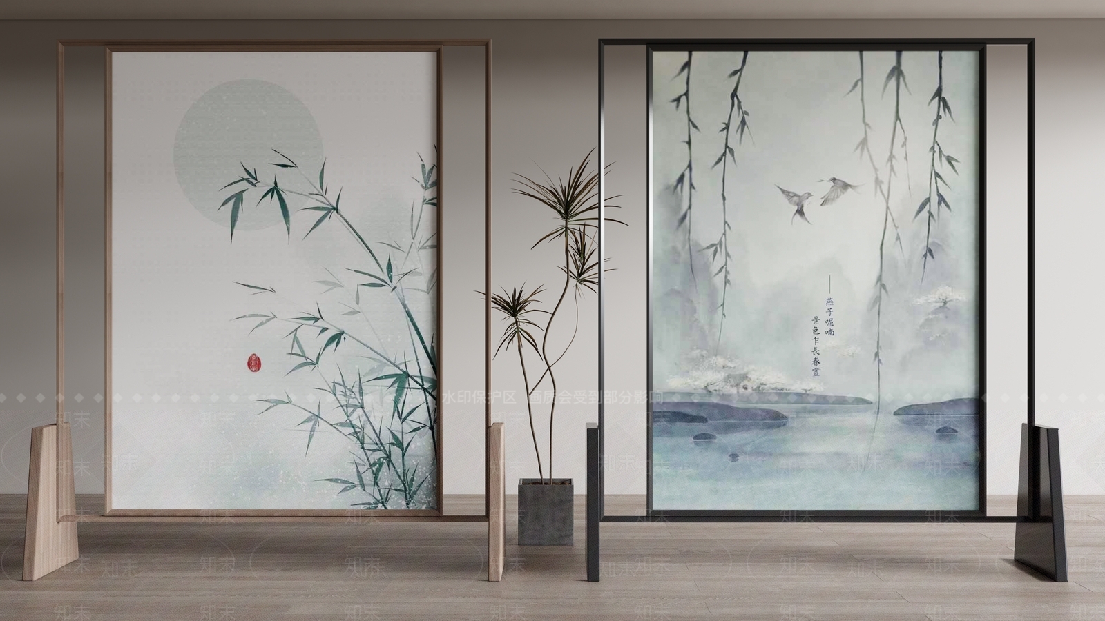 现代竹子画屏风SU模型下载【ID:1133187763】